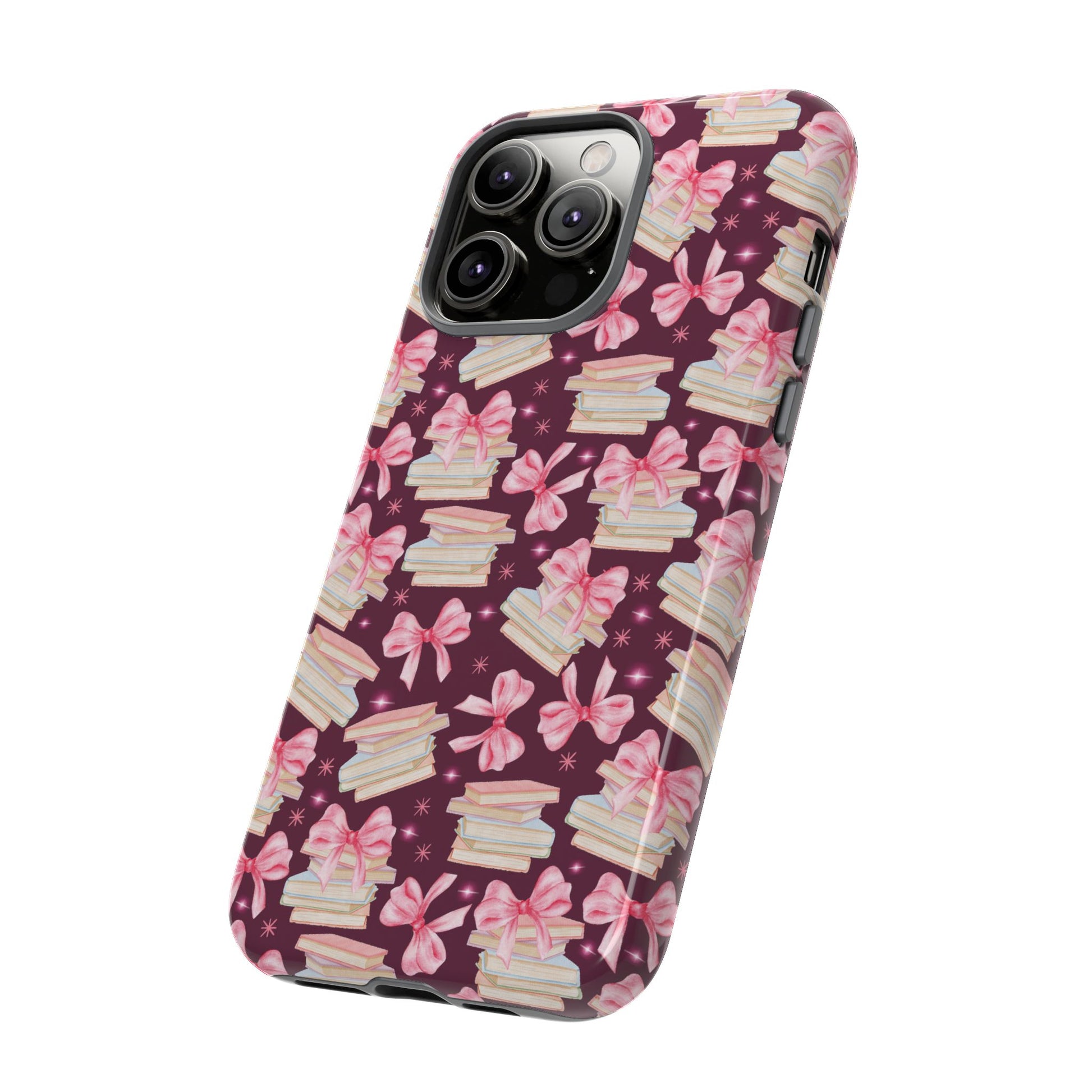 Coquette Pink Bows & Books Phone Case for iPhone 16 15 14 13 12  21 23 Samsung, and Pixel | Stylish Protective Cover Gift for Her Perfect for Floral Lover