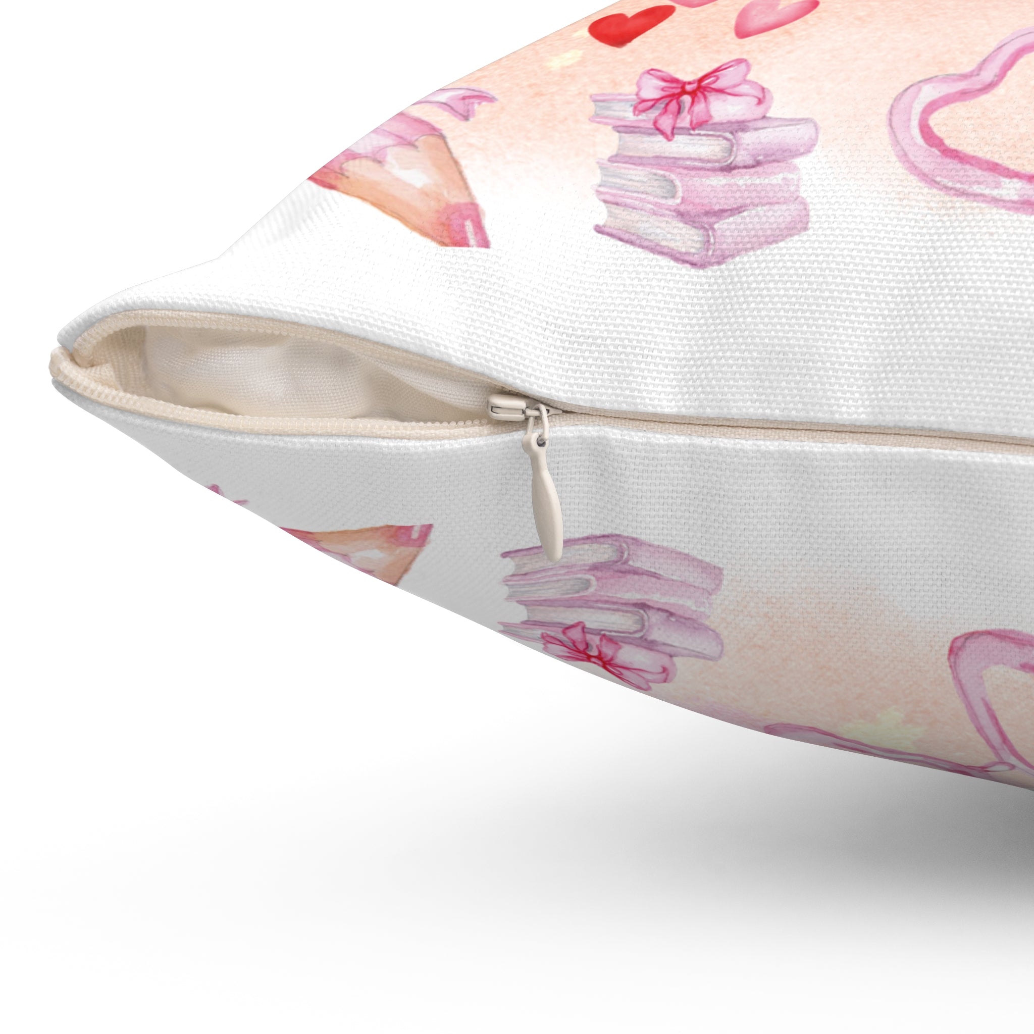 Pink Books and Bows Pillow Spun Polyester Square Pillow | Reading Nook Decor