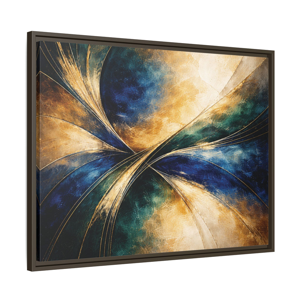 Gilded Convergence  Luxe NeoDeco Blue & Gold Abstract Wall Art Framed