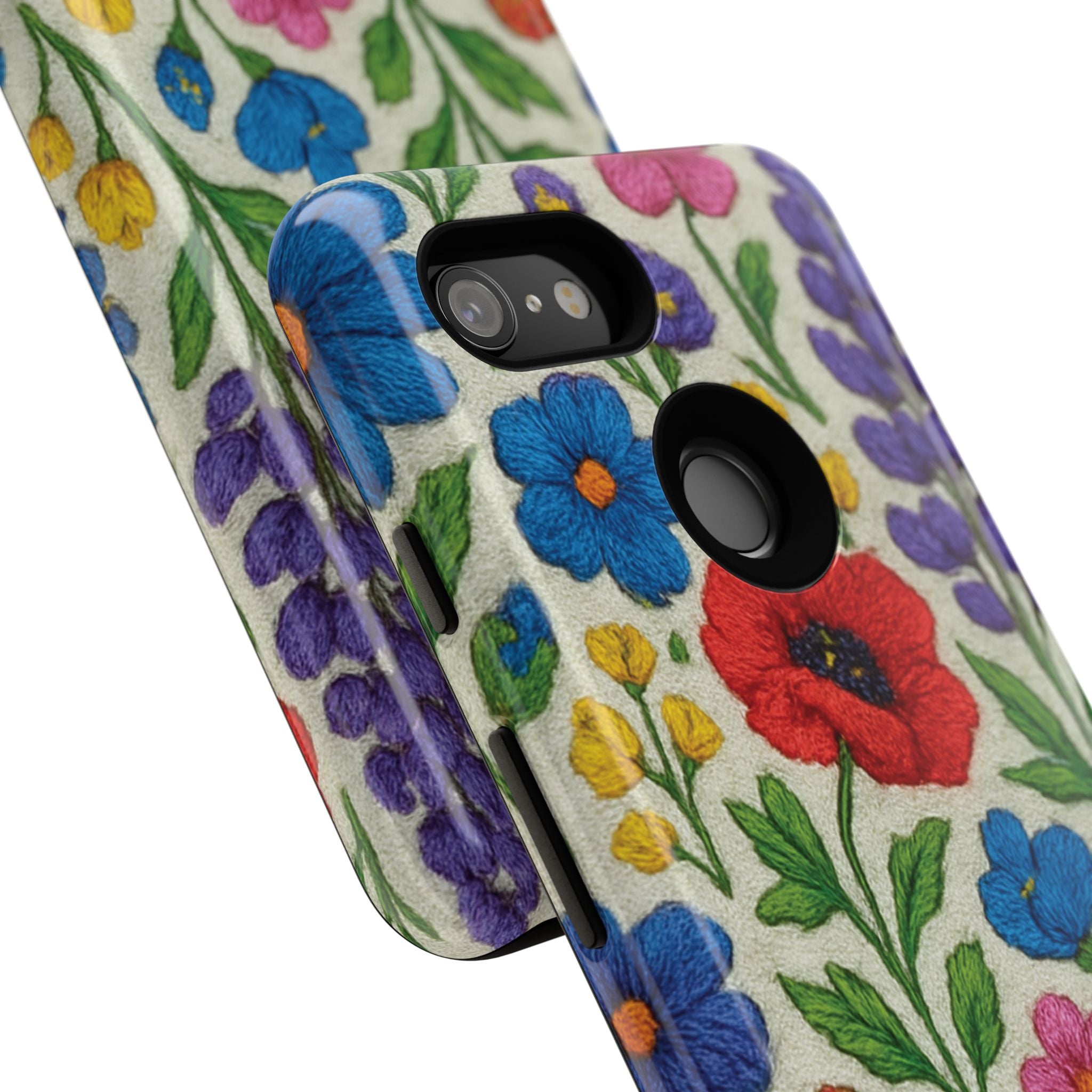 Bright 3D Illusion Wildflower Phone Case Cute Floral Design in Red, Pink, Blue – Aesthetic Protective Case for iPhone and  Android