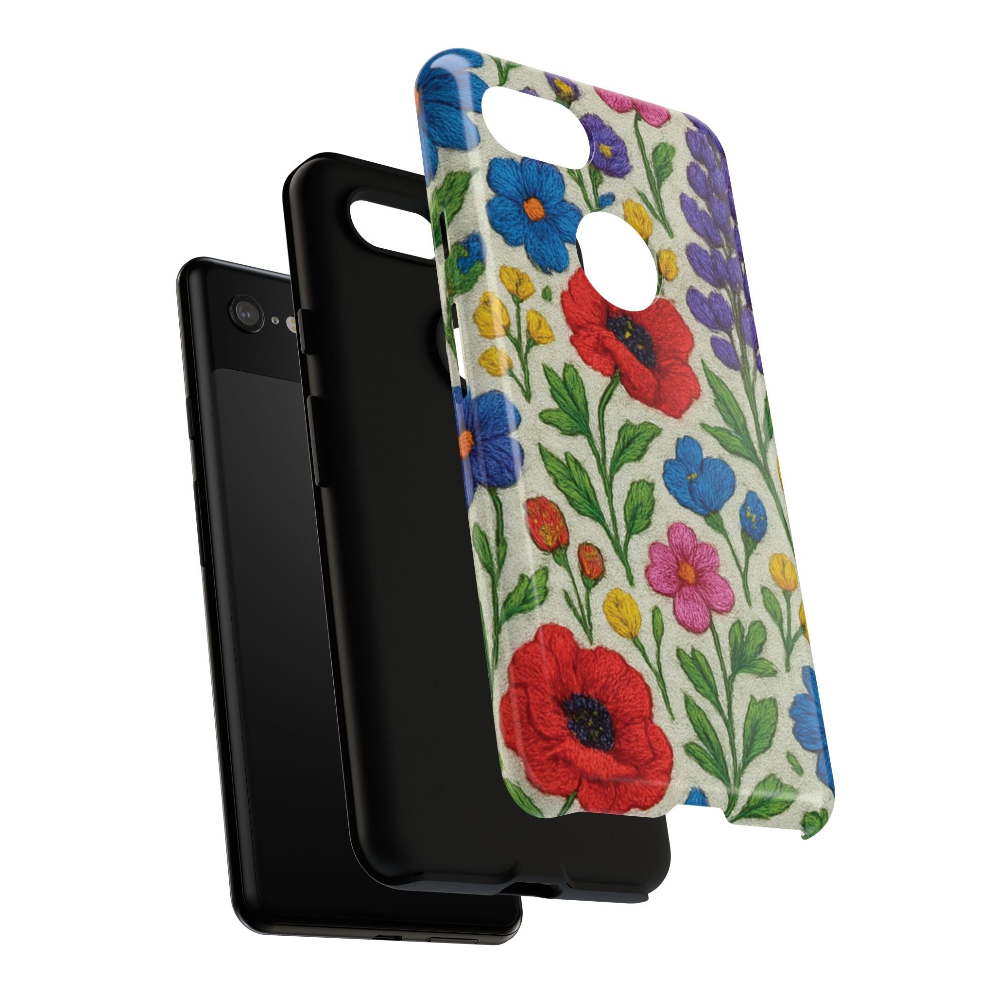 Bright 3D Illusion Wildflower Phone Case Cute Floral Design in Red, Pink, Blue – Aesthetic Protective Case for iPhone and  Android