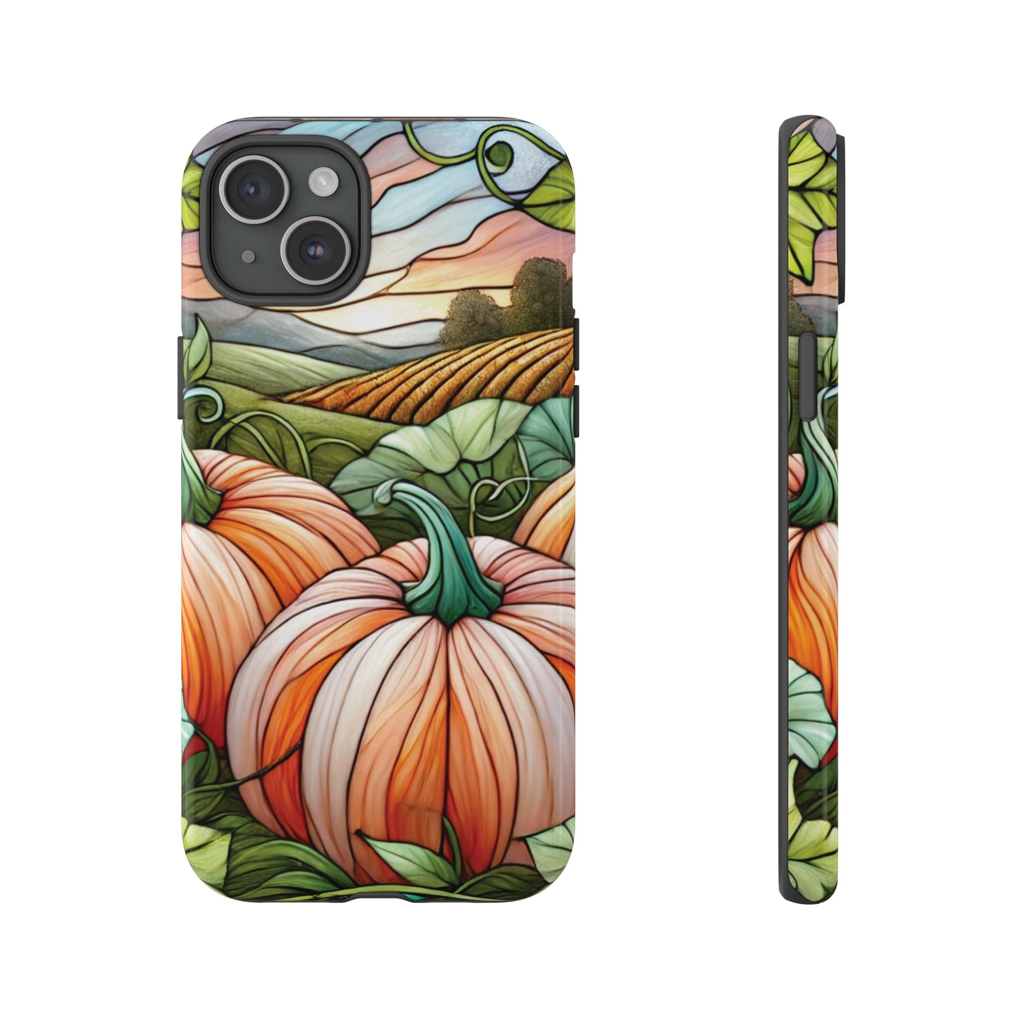 Pumpkins Phone Case Fall Faux Stained-Glass Thanksgiving Cover Pumpkin Lovers Gift for Galaxy S 24 23 22 21 Pixel 5 6 7 8 iPhone 17 , 16 15 14 13 12 Samsung iPhone Samsung Gift for Her