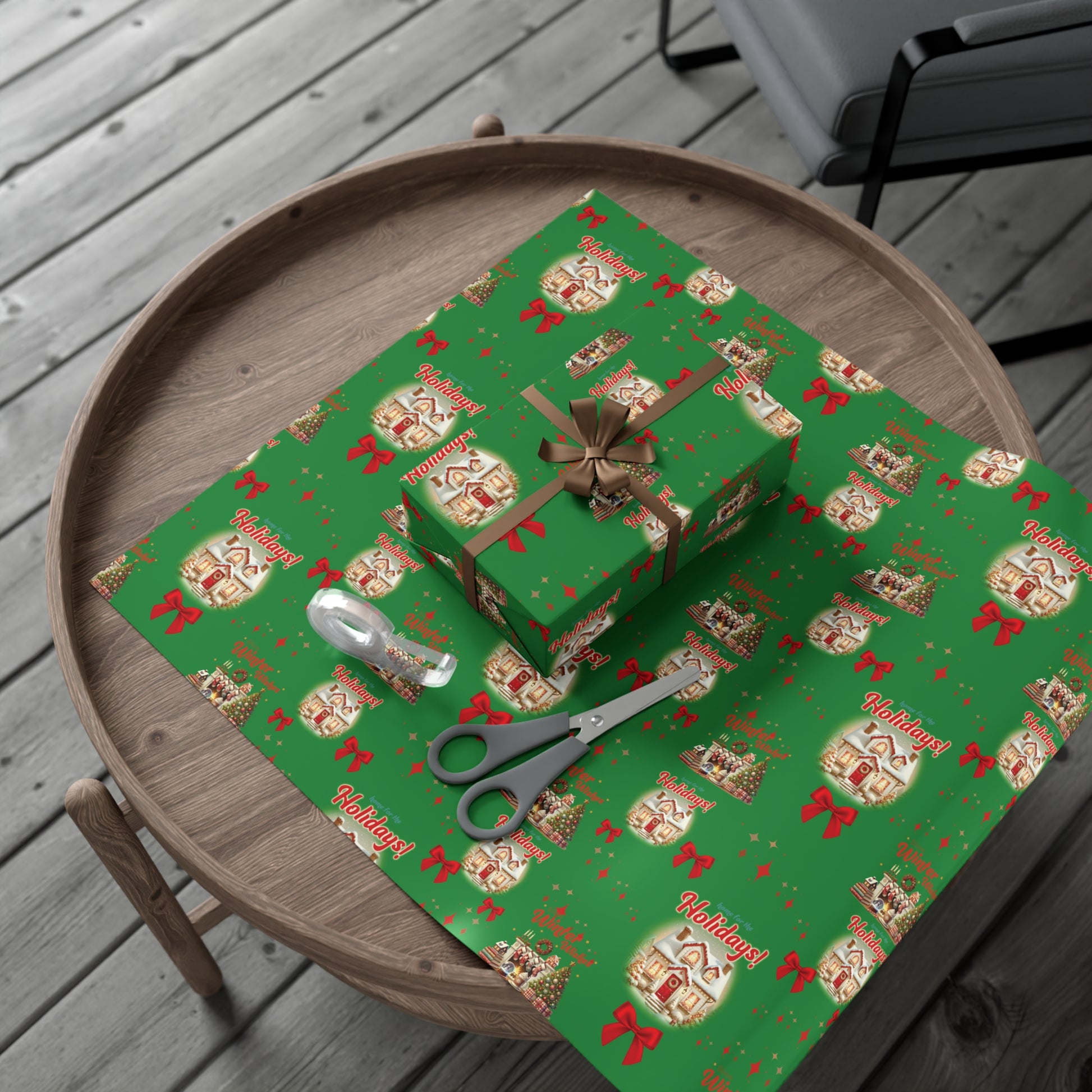 Retro Christmas Scenes Wrapping Paper - Forest Green Holiday Gift Wrap with Vintage Vibes, Perfect for Festive Presents, Nostalgic Holiday Decor, and Gift Wrapping Premium Quality - MRSBYVALLE