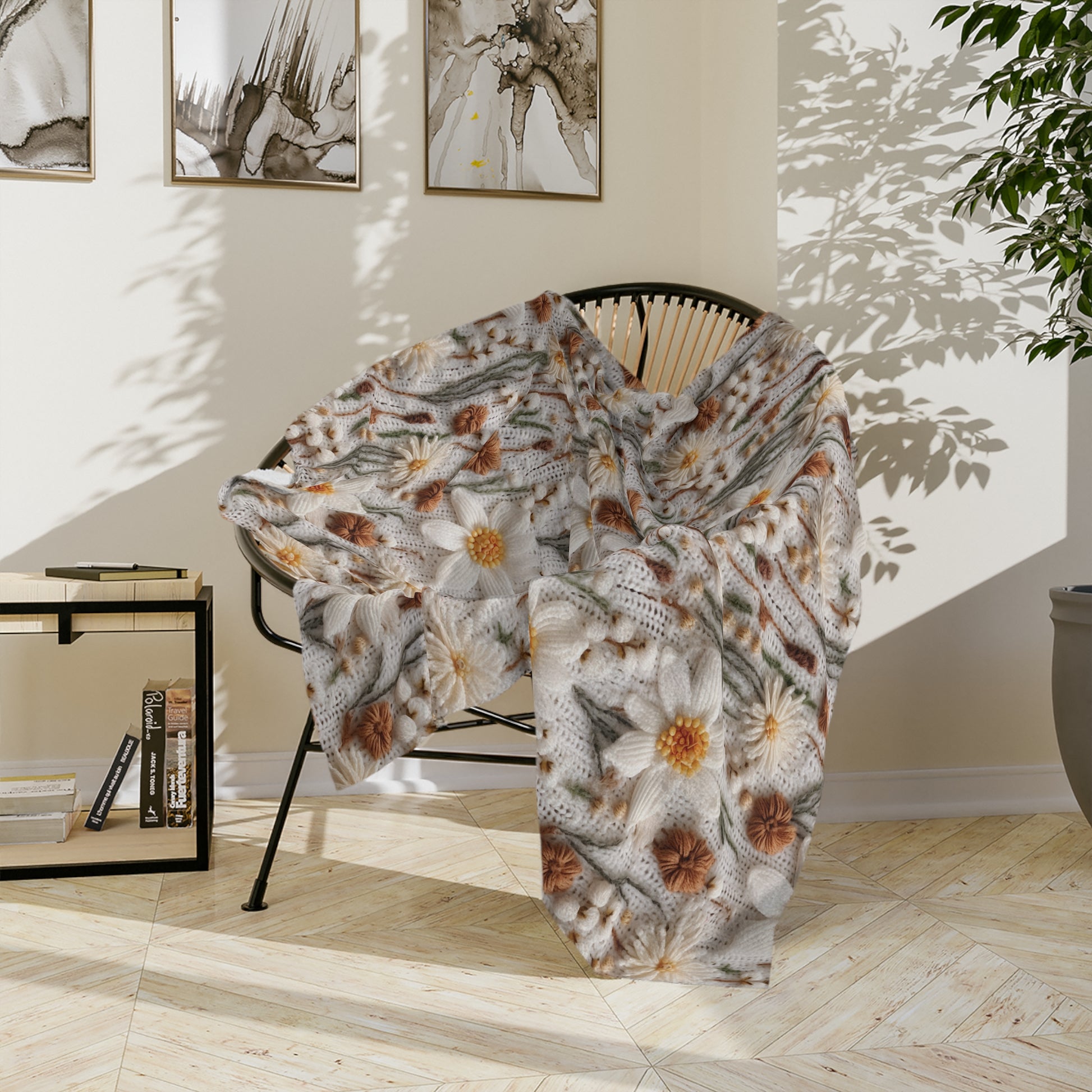 Wildflower Mirage Boho 3D Embroidery Illusion Minky Blanket Cozy Comfort Throw Ultra-Soft Microfiber Comfort Blanket, Perfect for Snuggling Decor, Cozy All-Season Warmth, Comfort Housewarming Gift Throw.