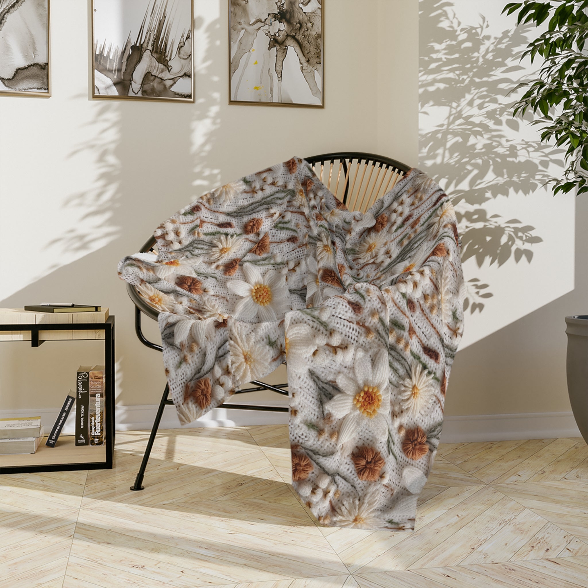 Wildflower Mirage Boho 3D Embroidery Illusion Minky Blanket Cozy Comfort Throw Ultra-Soft Microfiber Comfort Blanket, Perfect for Snuggling Decor, Cozy All-Season Warmth, Comfort Housewarming Gift Throw.