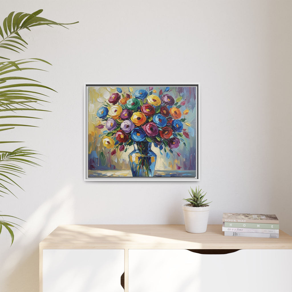 Impression sur toile bouquet floral aquarelle - Tableau mural encadré mat - Illusion de peinture à l'huile vibrante