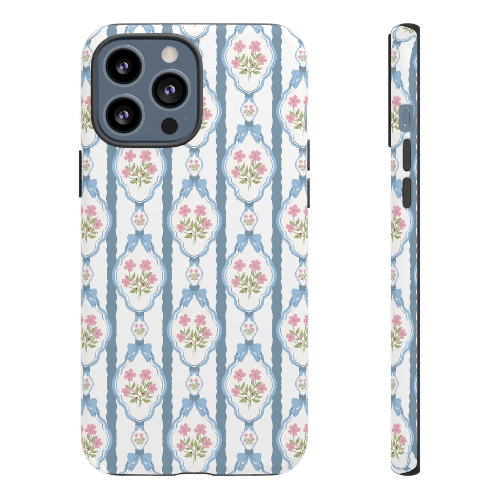 Coque de téléphone Vintage Nœud Bleu et Rose — Motif floral romantique « Tough Cases »