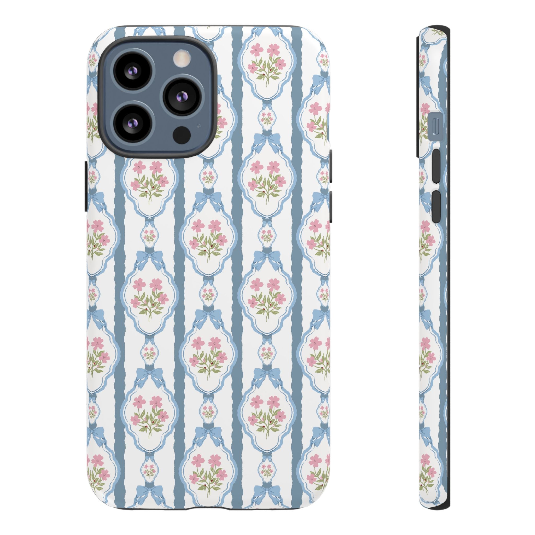 Vintage Blue and  Pink Bow Phone Case — 'Tough Cases' Romantic Floral Design