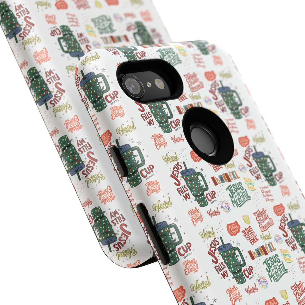 Jesus Fill My Cup Phone Case Cute Floral Design in Red, Pink, Blue – Aesthetic Protective Case for iPhone and  Android