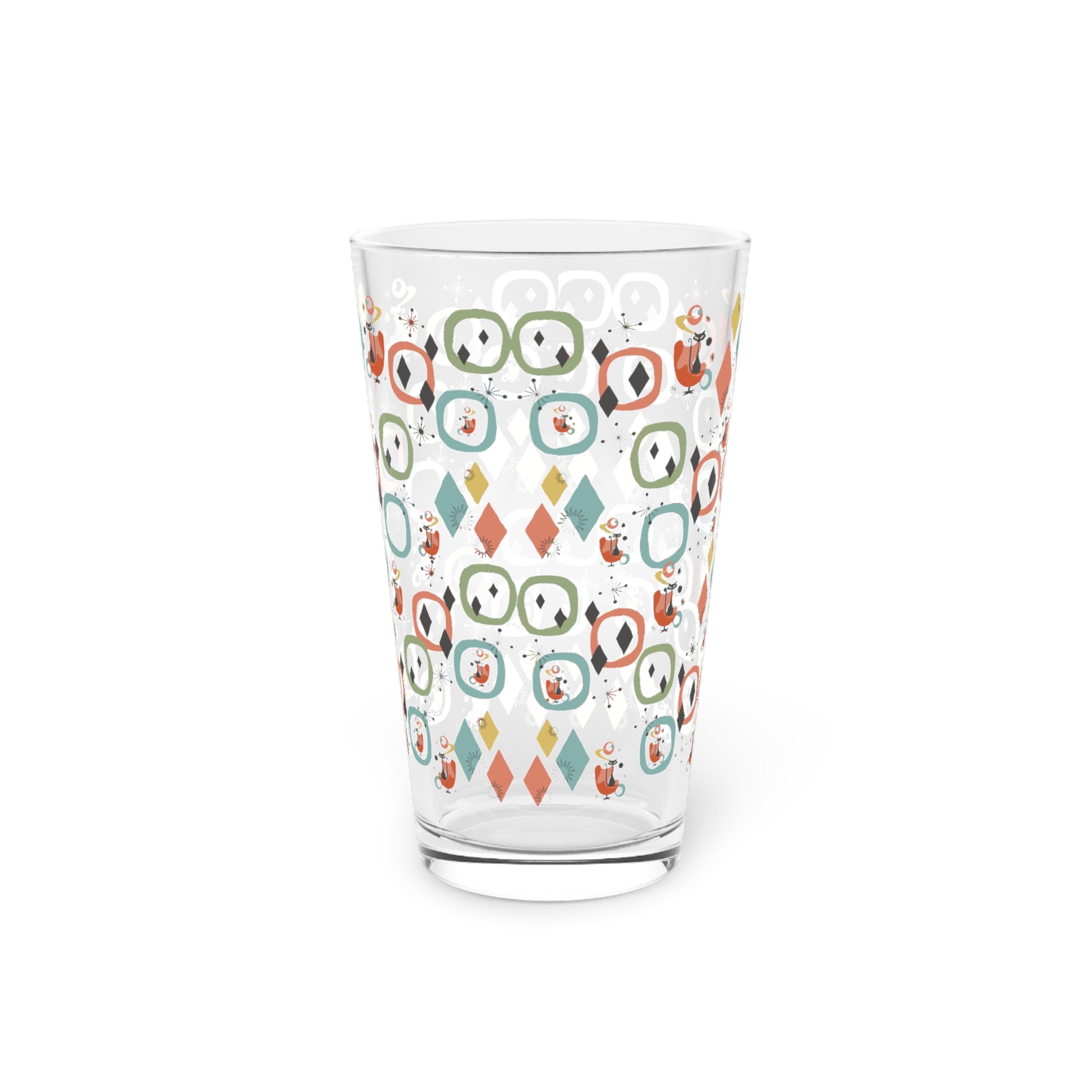 Retro Mid-Century Atomic Cat 16oz Pint Glass Mid-Century Modern Retro Style for Cocktails, Mocktails, Beer, and Water Perfect for Every Occasion Mother's Day Party Drinkware, Housewarming Perfect Gift Party Drinkware, Cocktail, Wedding Perfect for Parties - MRSBYVALLE