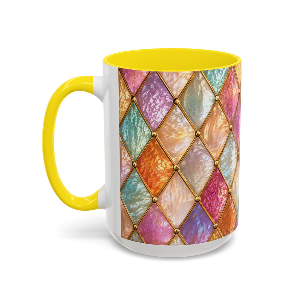 Colorful Jewel-Quilt Accent Coffee Mug — Vibrant Stained-Glass Pattern (11/15oz) Gift for her