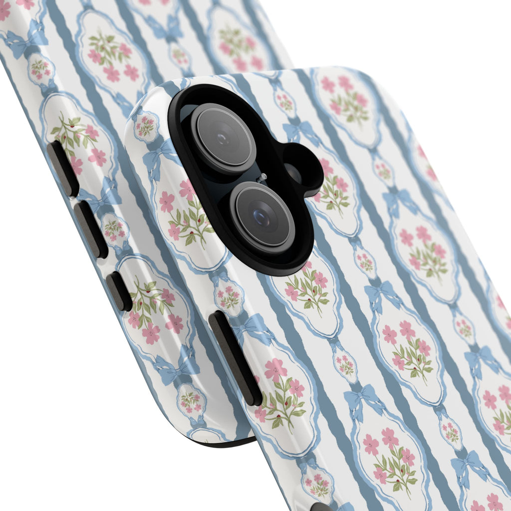 Coque de téléphone Vintage Nœud Bleu et Rose — Motif floral romantique « Tough Cases »
