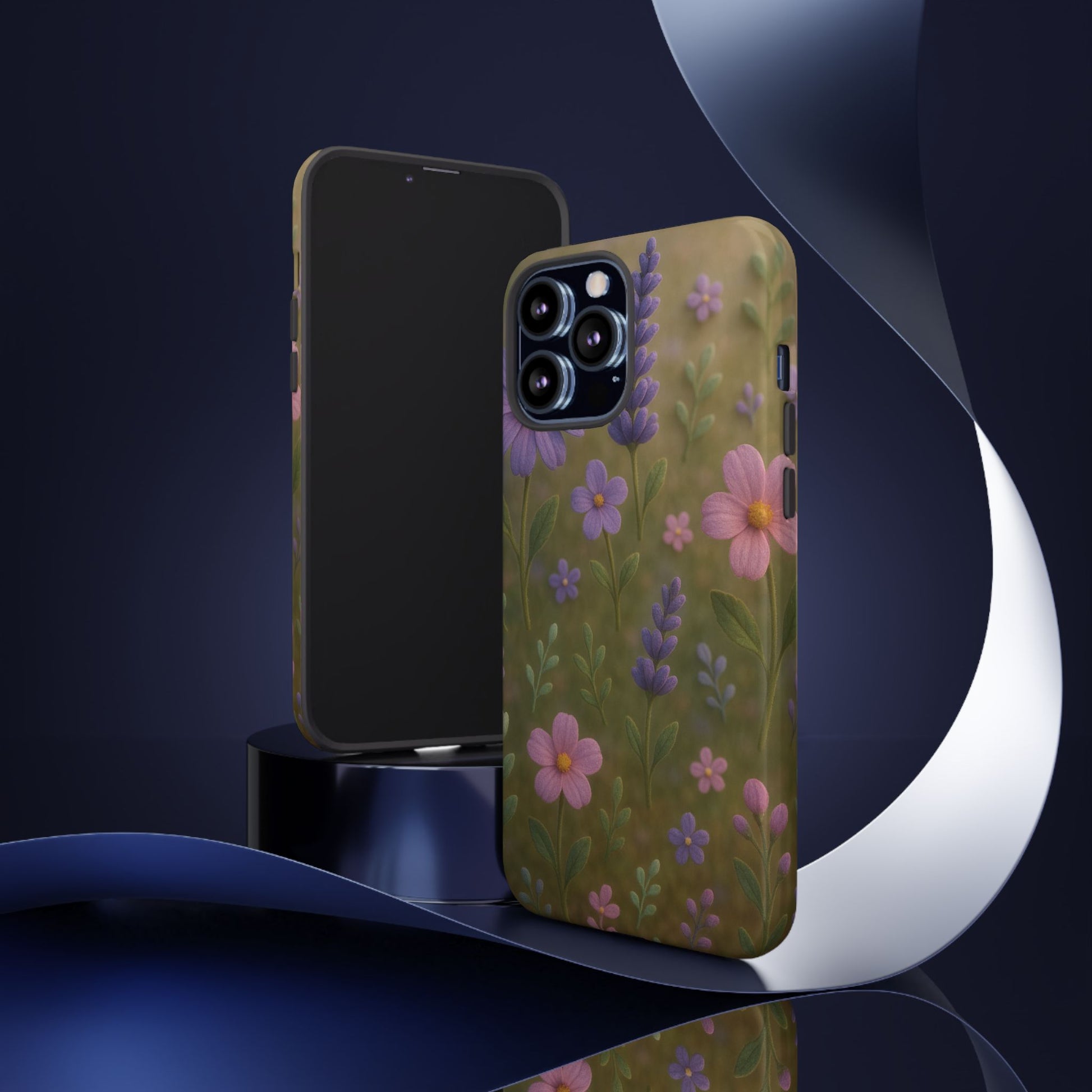 Pastel Flowers 3D Illusion Wildflower Phone Case Cute Pastel Floral Design in Lavender, Pink, Mint Green Aesthetic Protective Case for iPhone and  Android