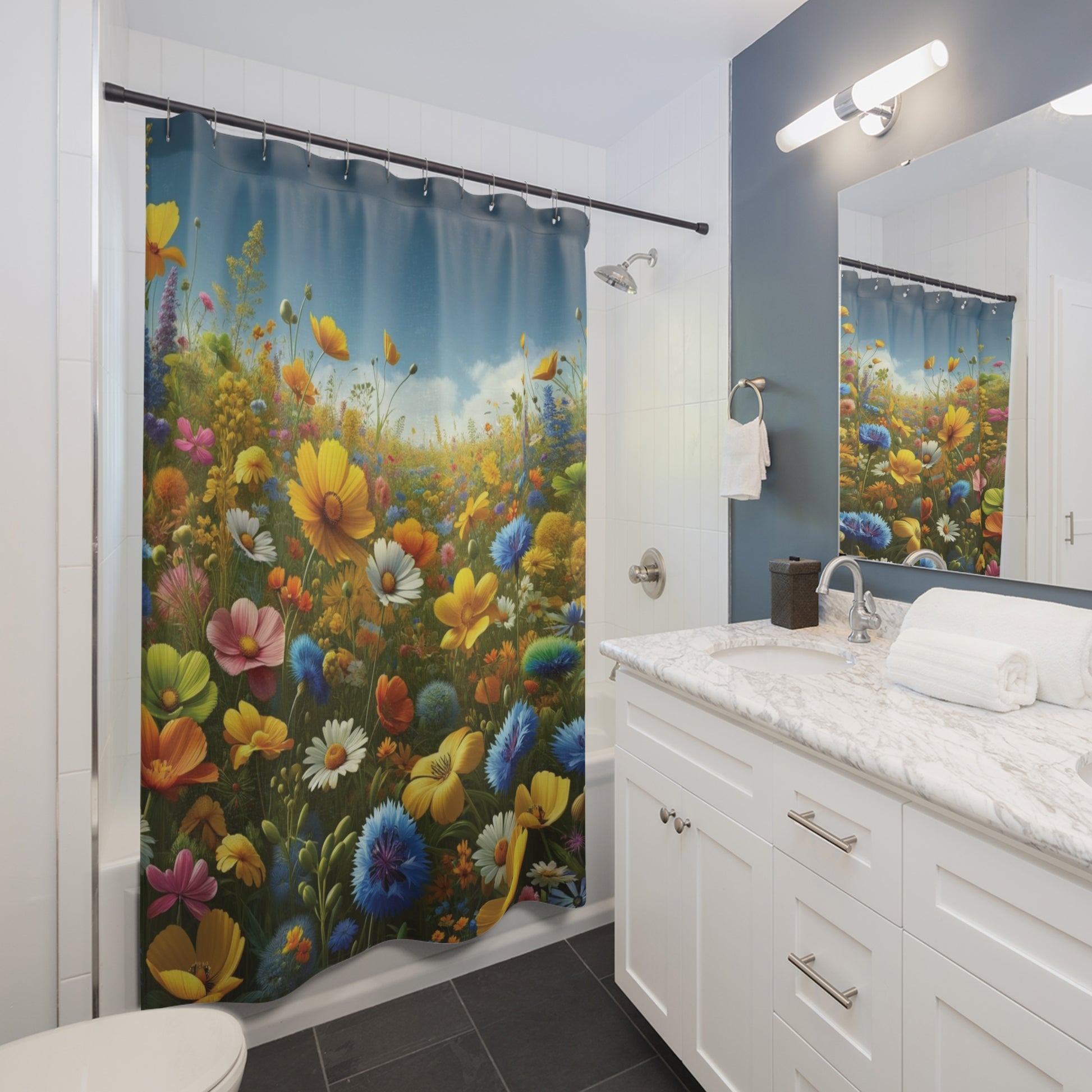 Yellow and Blues Vibrant Wildflower Shower Curtain - Enhance Your Bathroom Decor with Elegant Floral Design | Premium Quality, Waterproof, and Durable for a Fresh, Stylish LookWedding Gift for Mom Bridal Shower Gift Newlywed - MRSBYVALLE