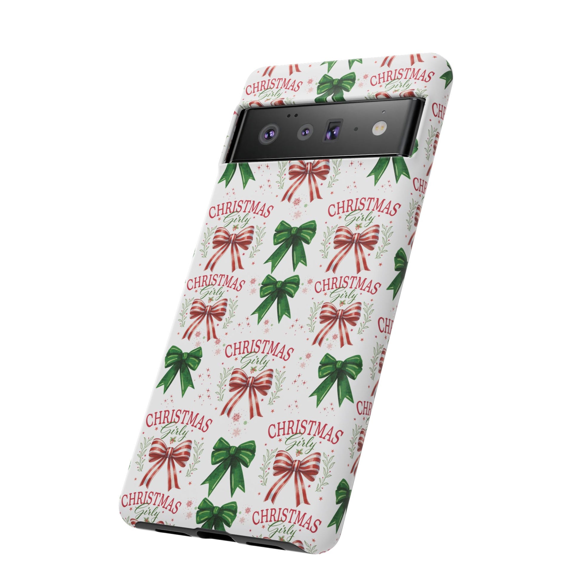 Girly Christmas Coquette Bows Pastel Phone Case for iPhone 17 16 15 23 Samsung, and Pixel | Stylish Protective Cover Gift for Her Perfect for Floral Lover