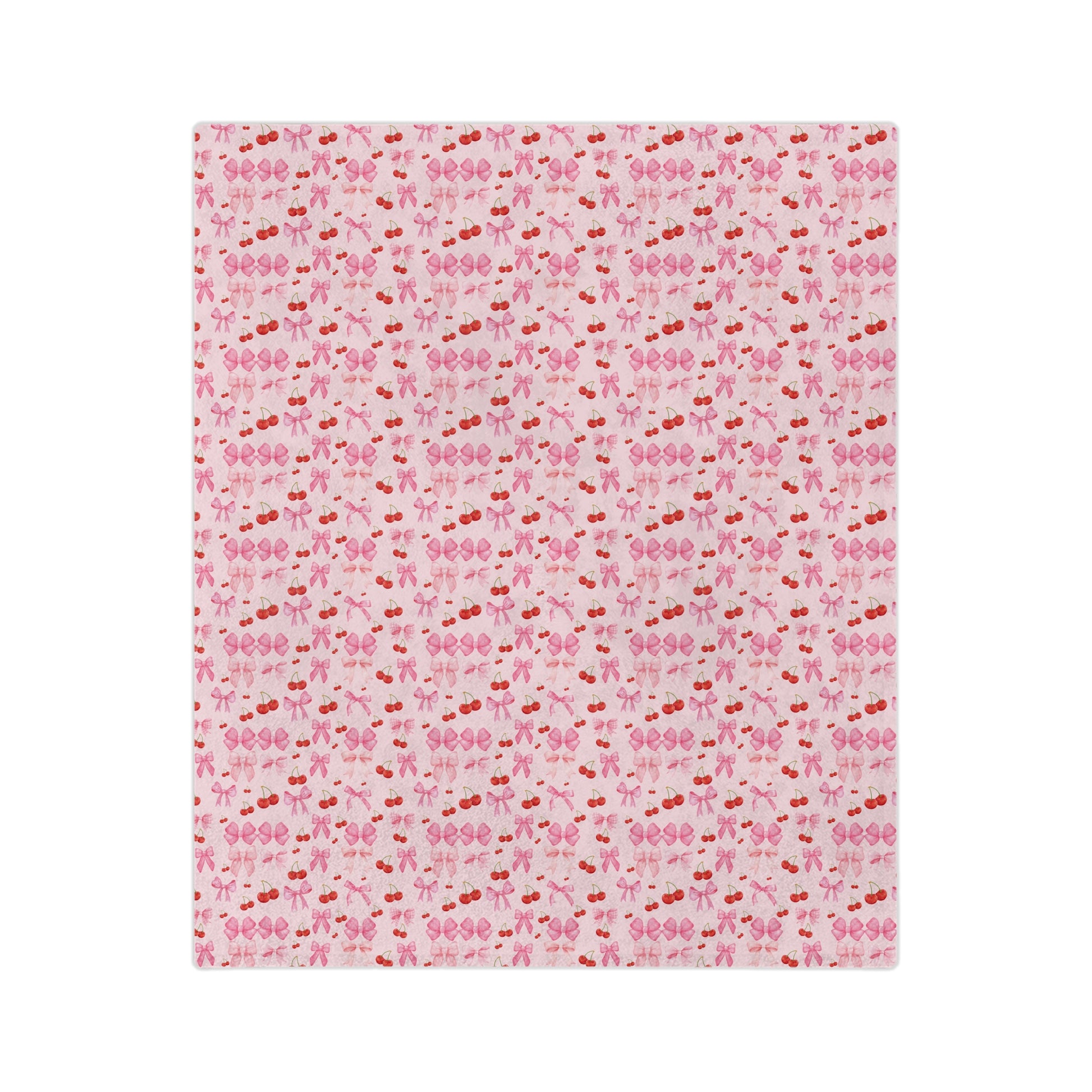 Minky Blanket Coquette Cherry Ribbon Bows Design in Luxurious 100% Polyester Cozy Comfort Throw Ultra-Soft Microfiber Comfort Blanket, Perfect for Snuggling Decor, Cozy All-Season Warmth, Comfort Housewarming Gift Throw.