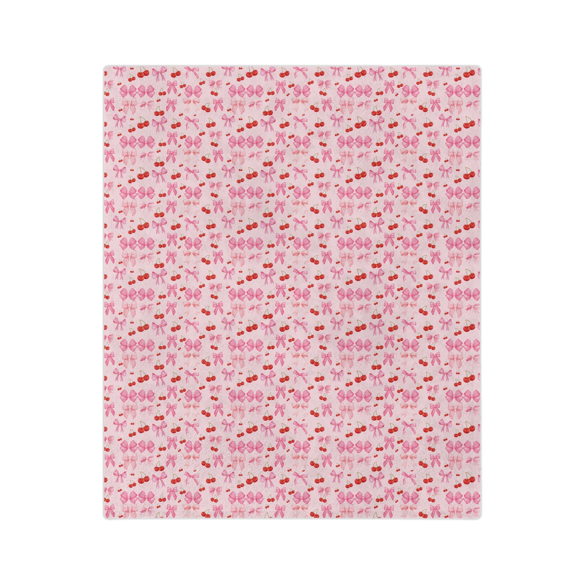 Minky Blanket Coquette Cherry Ribbon Bows Design in Luxurious 100% Polyester Cozy Comfort Throw Ultra-Soft Microfiber Comfort Blanket, Perfect for Snuggling Decor, Cozy All-Season Warmth, Comfort Housewarming Gift Throw.