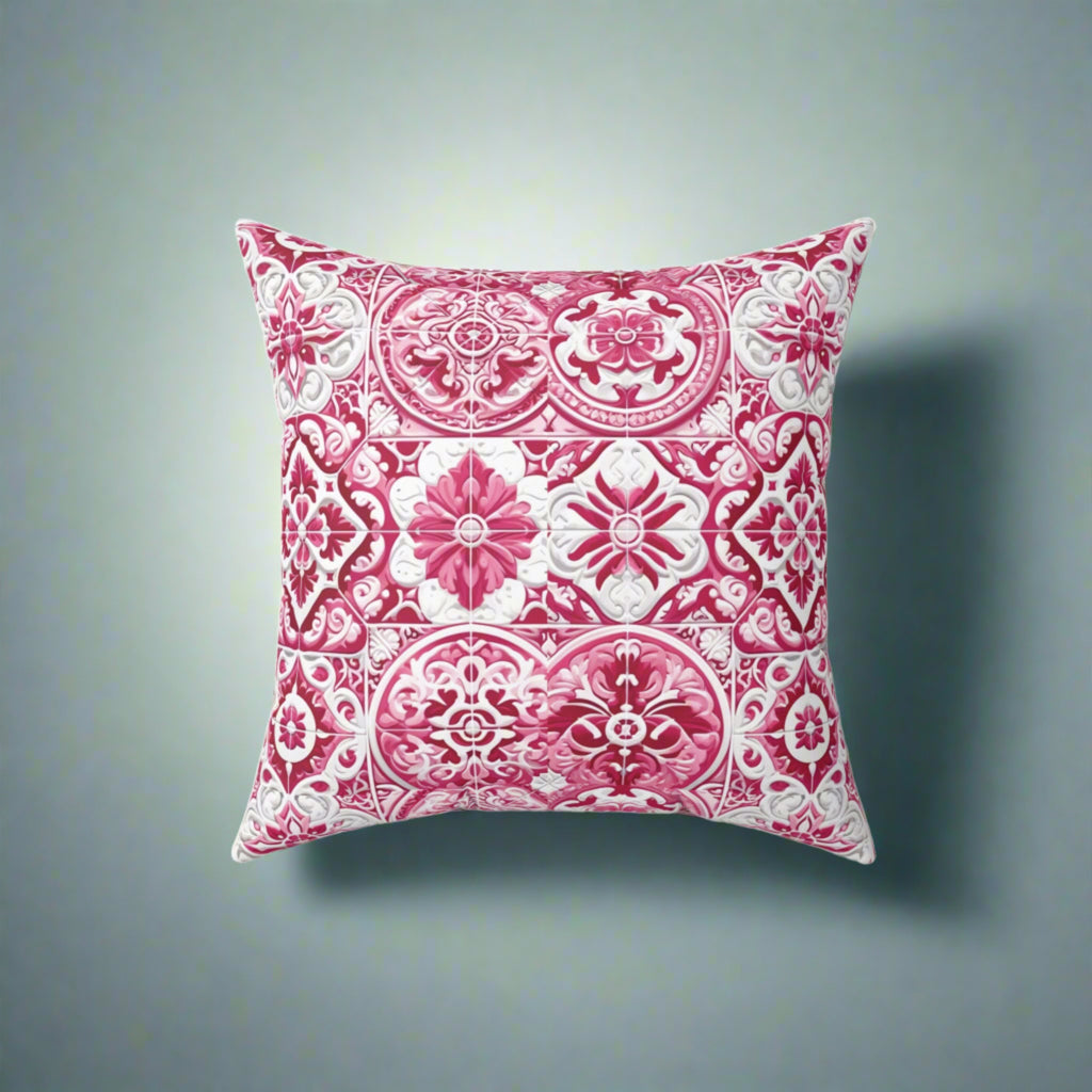 Housewarming Pink and White Mediterranean Tile Design Square Decorative Pillow Elegant Home Accent Home Decor | Premium Quality, Soft, and Durable | Perfect for Couch, Bed, or Chair | Elegant Bedrooms Pillow Gift New House, Bridal Shower Gift - MRSBYVALLE