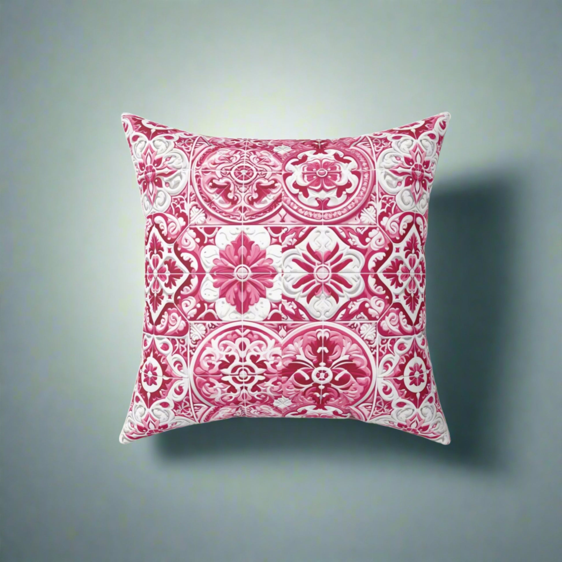 Housewarming Pink and White Mediterranean Tile Design Square Decorative Pillow Elegant Home Accent Home Decor | Premium Quality, Soft, and Durable | Perfect for Couch, Bed, or Chair | Elegant Bedrooms Pillow Gift New House, Bridal Shower Gift - MRSBYVALLE