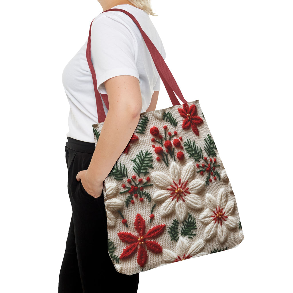 Festive Poinsettia Christmas Tote Stylish Holiday Bag for Shopping, Gifts, and Everyday Use - Durable, Reusable, and Perfect for Spreading Cheer This Holiday Season - MRSBYVALLE
