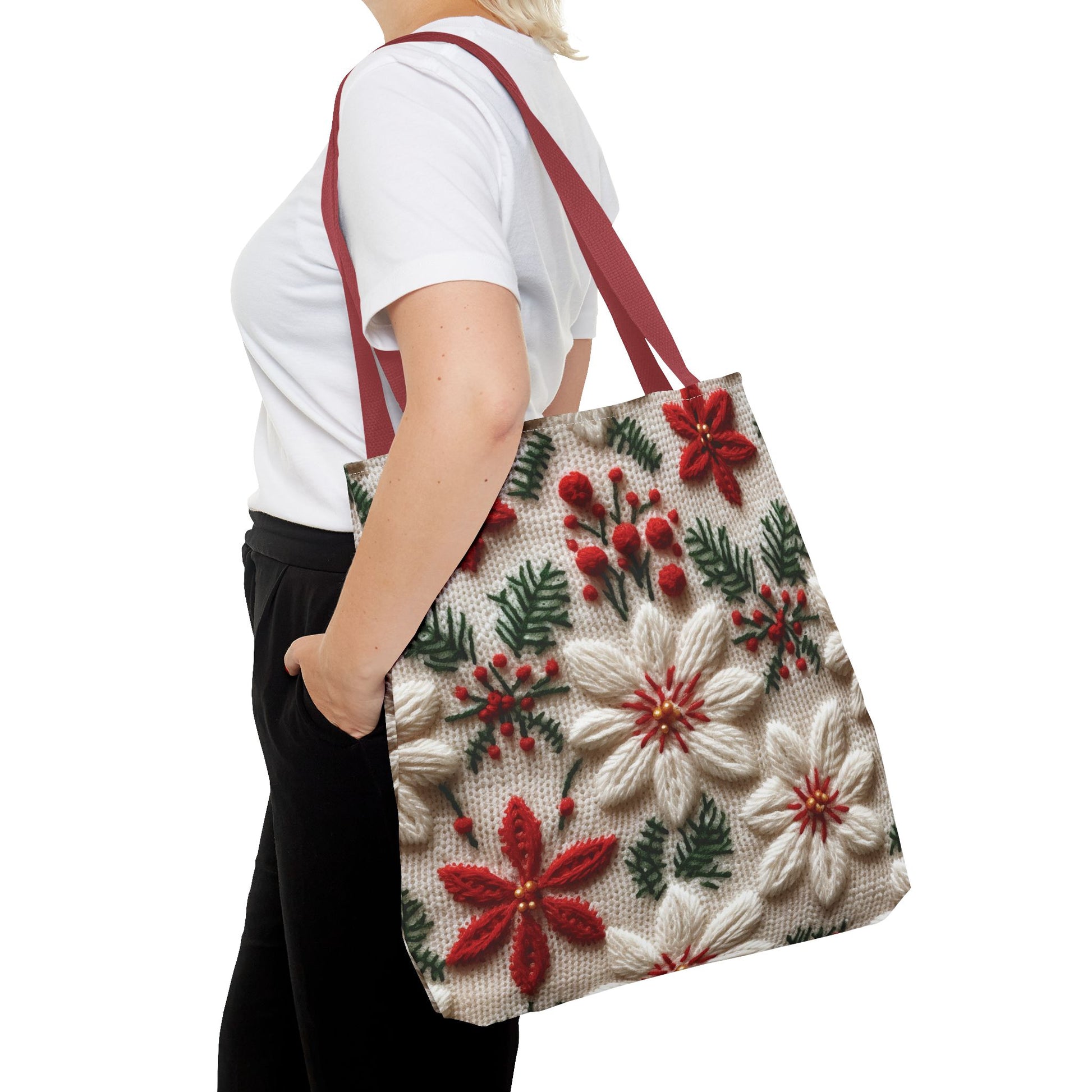 Festive Poinsettia Christmas Tote Stylish Holiday Bag for Shopping, Gifts, and Everyday Use - Durable, Reusable, and Perfect for Spreading Cheer This Holiday Season - MRSBYVALLE