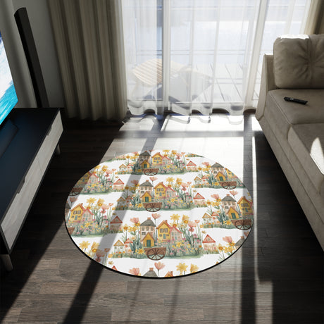 60x60 Round Rug, Farmhouse Watercolor Design, Rustic Country Home Decor, Vintage Cottagecore Area Rug, Cozy Accent Rug, Soft & Durable, Perfect for Any RoomComfort to Any Space