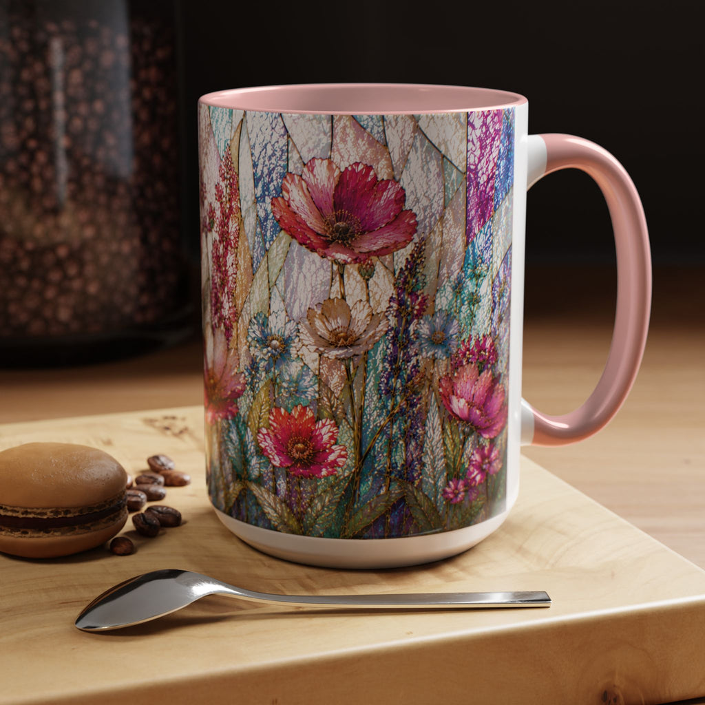 Wildflower Watercolor Coffee Mug Vibrant Wildflower Accent 11/15oz Stain Glass Illusion