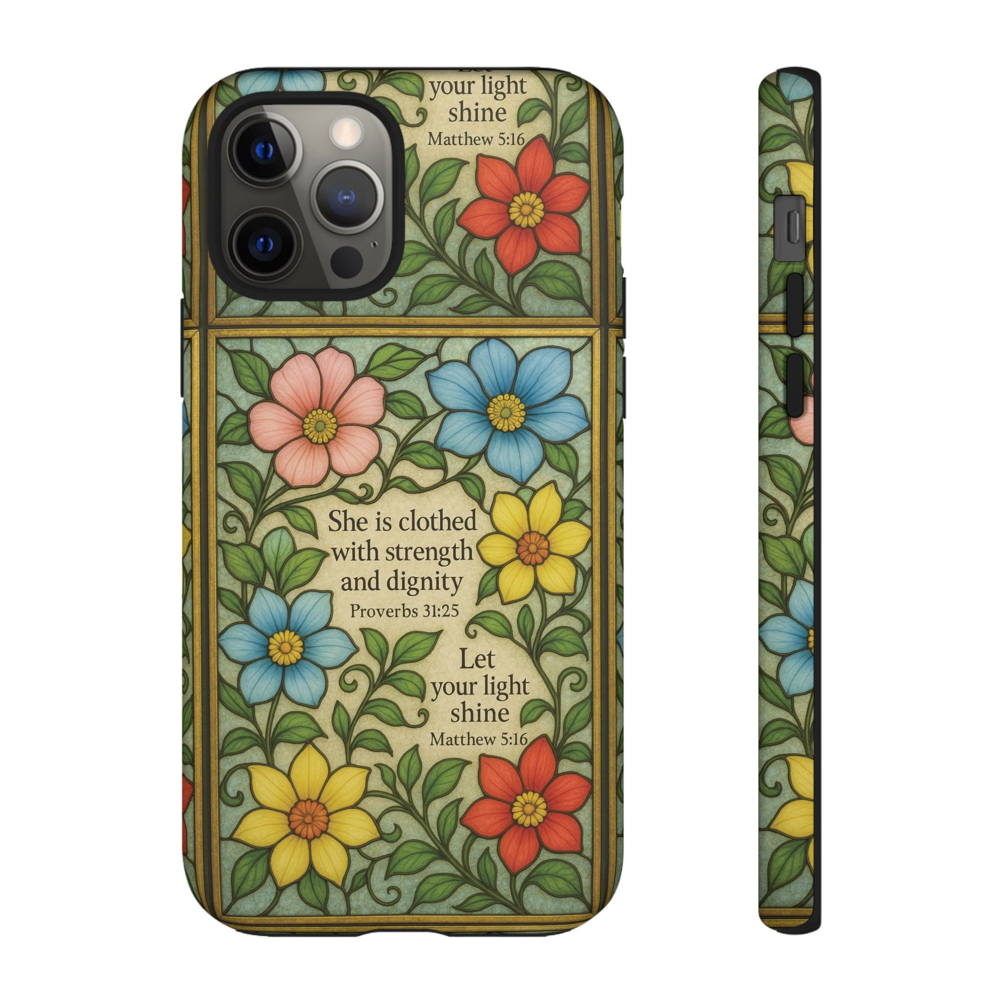 Pastel Floral Stained Glass Bible Verse Phone Case Christian Affirmation, Soft Faith Design, iPhone Samsung Google, Inspirational Gift for HerGift for Christians