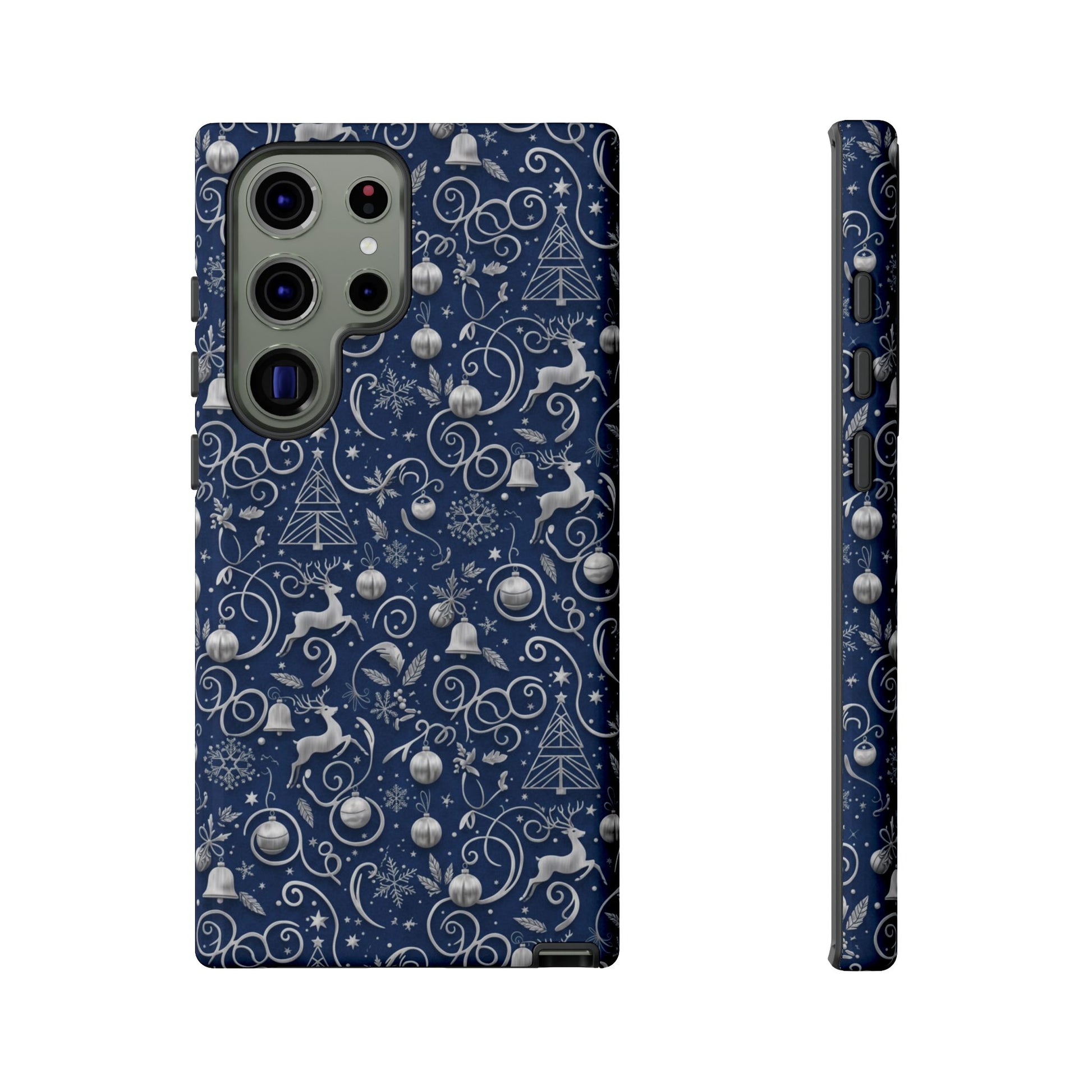 Blue & Silver Christmas Phone Case – Holiday Sparkle Design for iPhone 17, All iPhones & Galaxy | MRSBYVALLE Gift for Her