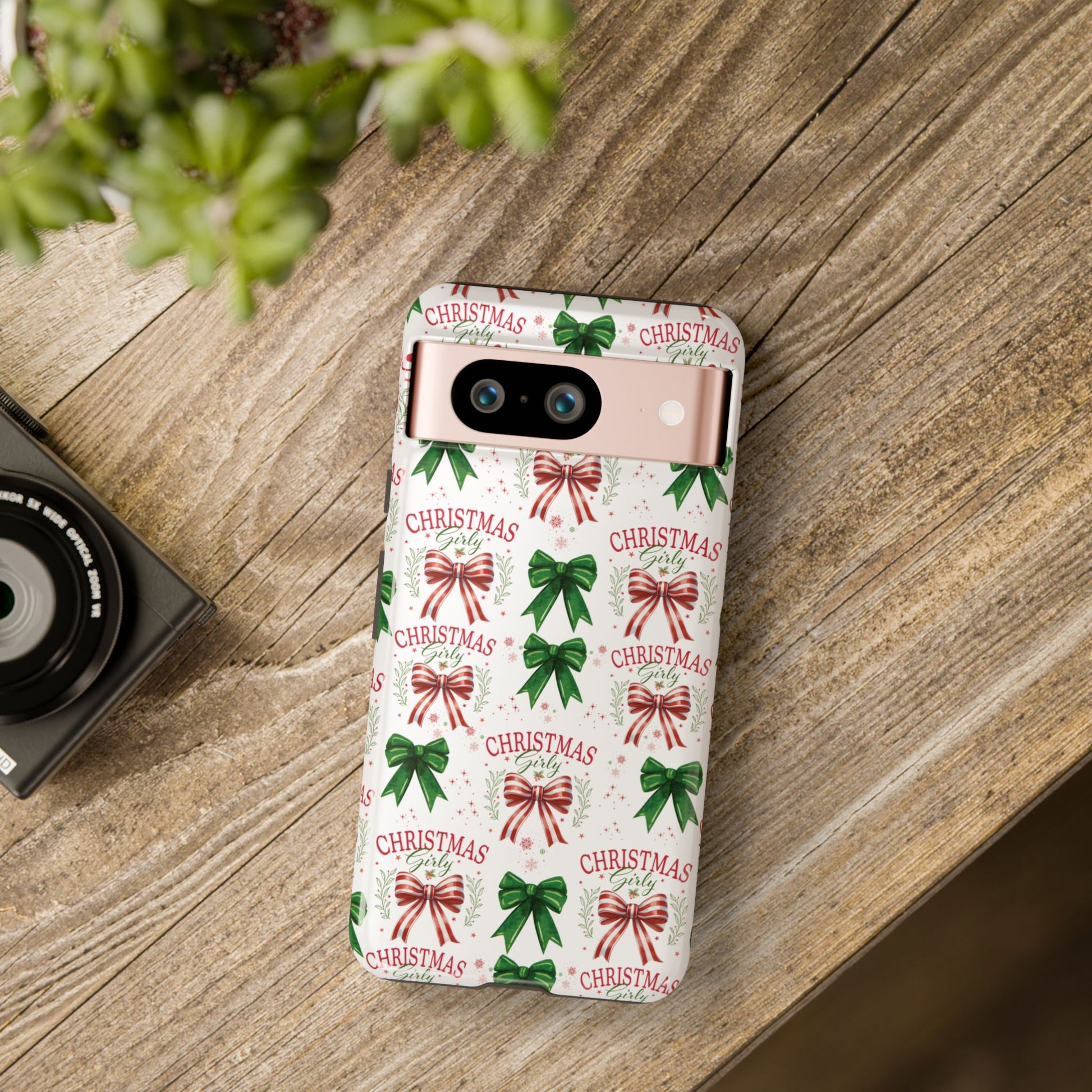 Girly Christmas Coquette Bows Pastel Phone Case for iPhone 17 16 15 23 Samsung, and Pixel | Stylish Protective Cover Gift for Her Perfect for Floral Lover
