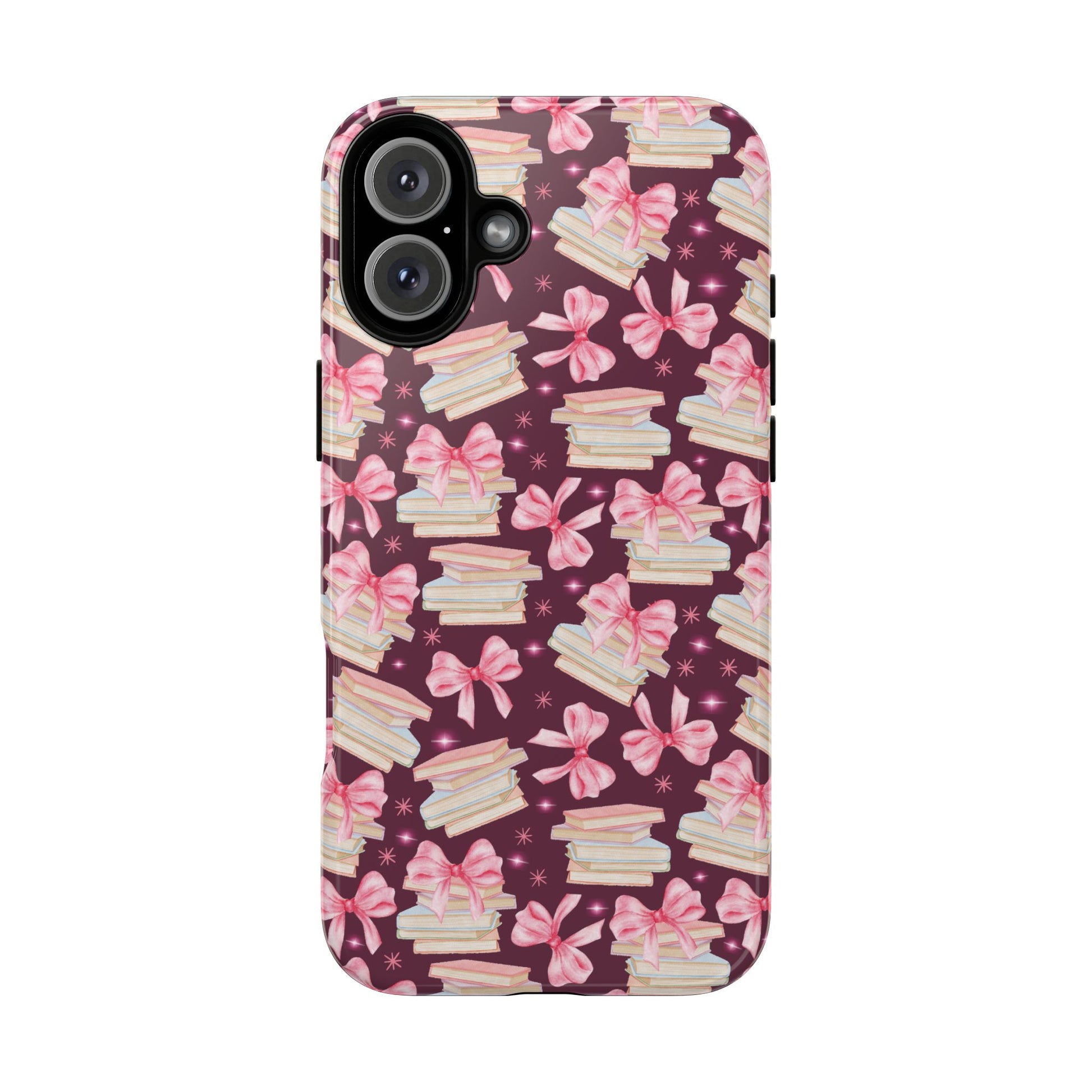 Coquette Pink Bows & Books Phone Case for iPhone 16 15 14 13 12  21 23 Samsung, and Pixel | Stylish Protective Cover Gift for Her Perfect for Floral Lover