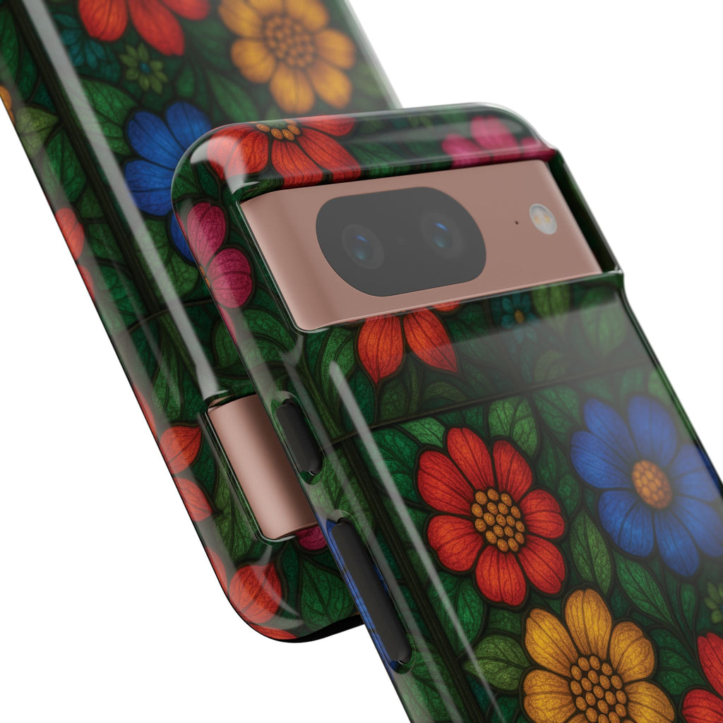 Coque de téléphone effet vitrail floral lumineux Art abstrait coloré, Étui de protection esthétique pour iPhone, Samsung et Google, Idée cadeau unique pour maman