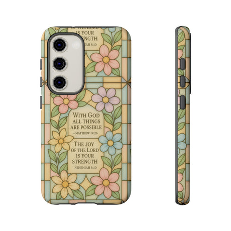 Pastel Stained Glass Bible Verse Phone Case Christian Affirmation Cover, Soft Geometric Design, iPhone Samsung Google, Faith Gift for Her Bible Verse or Affirmation | Protective, Inspirational Gift for Christians