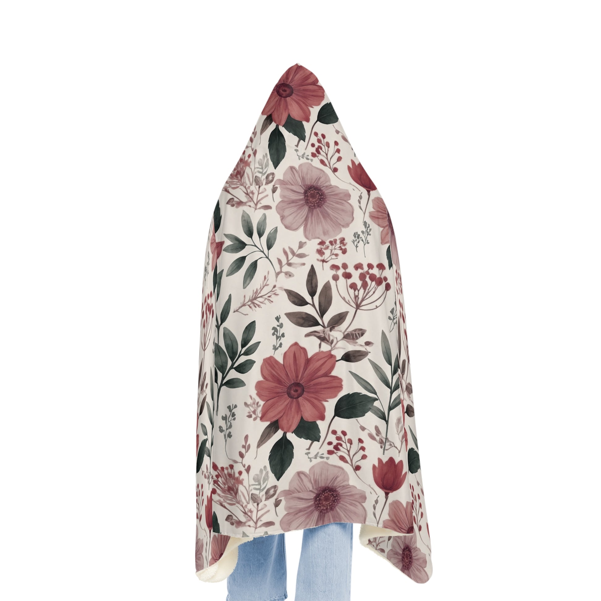 Romantic Rose Floral Hooded Blanket – 3D Illusion Cozy Sherpa Throw, Soft Gift for Her, Snuggle Up in Love & Warmth This Winter Gift for Mom Housewarming