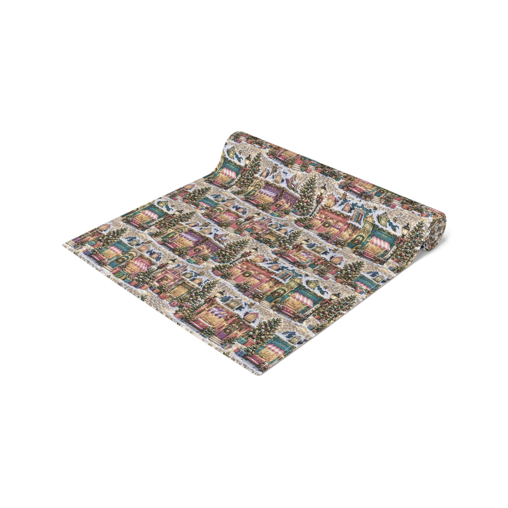 Vintage Christmas Village Table Runner Holiday Perfect Runner Village Scene Cottage