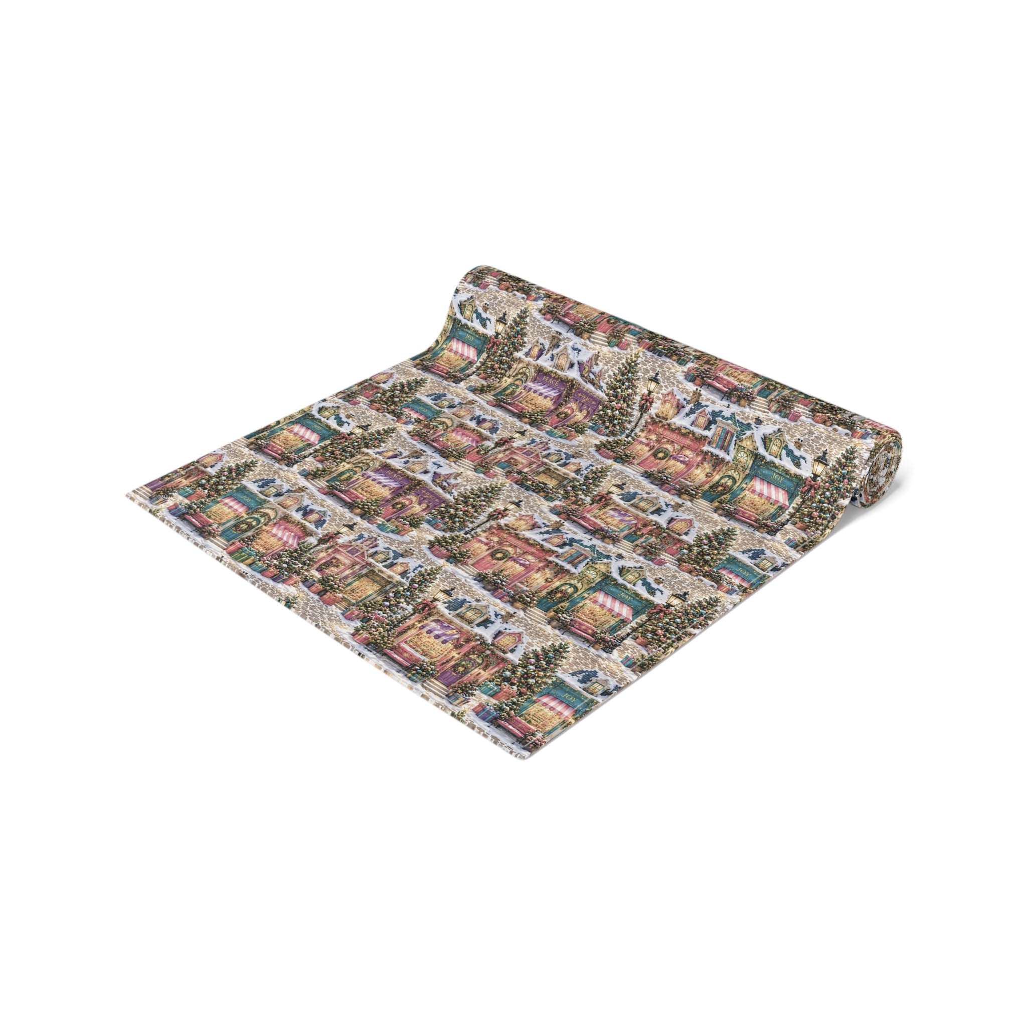 Vintage Christmas Village Table Runner Holiday Perfect Runner Village Scene Cottage