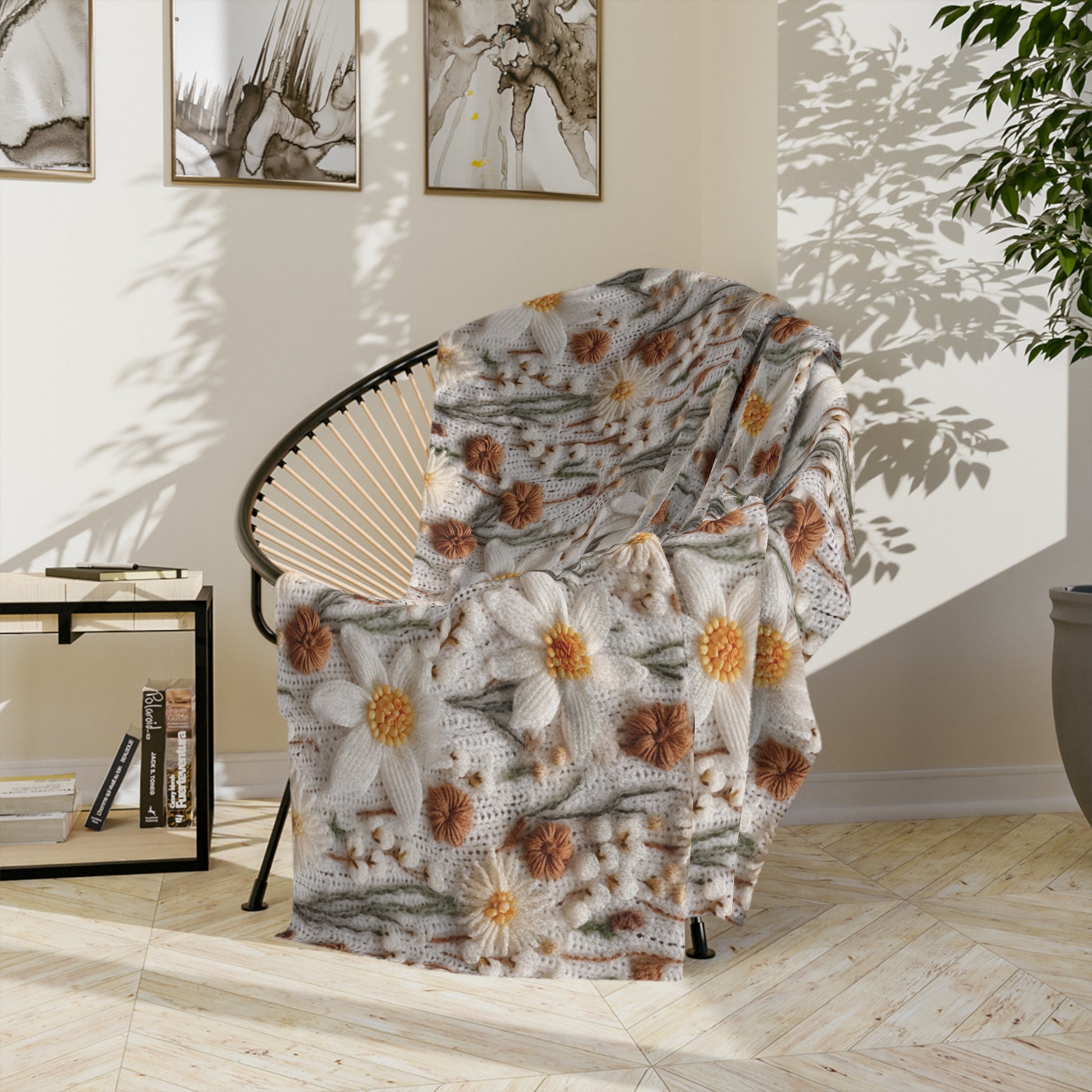 Wildflower Mirage Boho 3D Embroidery Illusion Minky Blanket Cozy Comfort Throw Ultra-Soft Microfiber Comfort Blanket, Perfect for Snuggling Decor, Cozy All-Season Warmth, Comfort Housewarming Gift Throw.