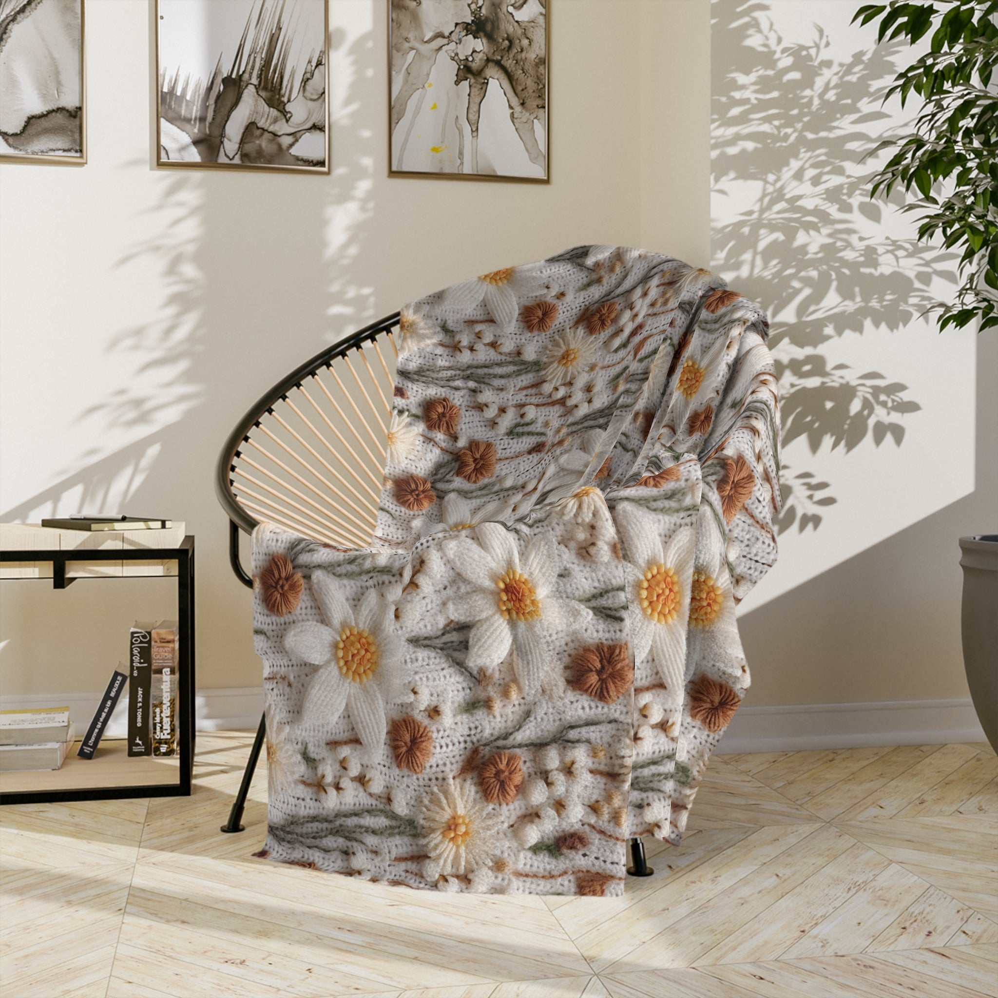 Wildflower Mirage Boho 3D Embroidery Illusion Minky Blanket Cozy Comfort Throw Ultra-Soft Microfiber Comfort Blanket, Perfect for Snuggling Decor, Cozy All-Season Warmth, Comfort Housewarming Gift Throw.