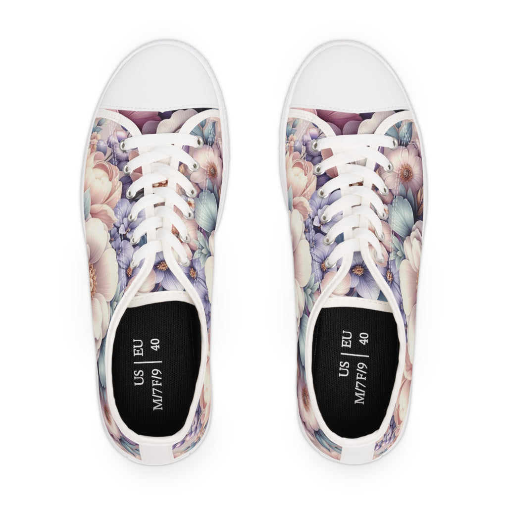Women's Low Top Sneakers Breathable Polyester Canvas, Lightweight Stylish Floral Pastel Design, Comfortable All-Day Wear, Perfect for Walking and Everyday Activities - MRSBYVALLE