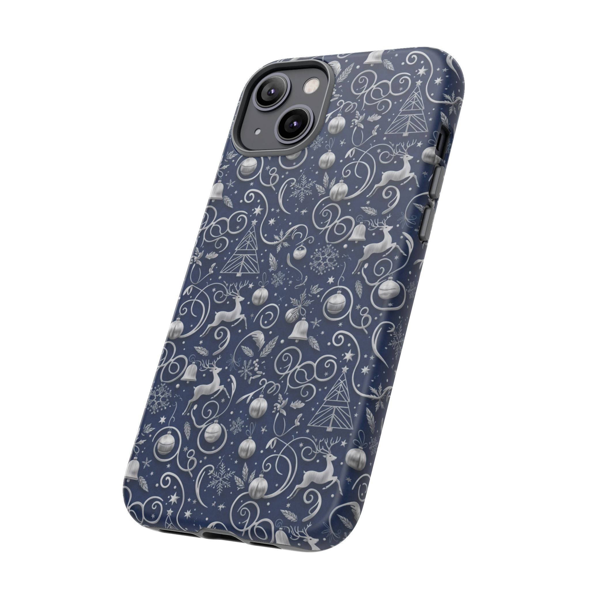 Coque Téléphone Noël Bleu & Argent – Motif Paillettes Festives pour iPhone 17, Tous iPhones & Galaxy | Cadeau MRSBYVALLE pour Elle