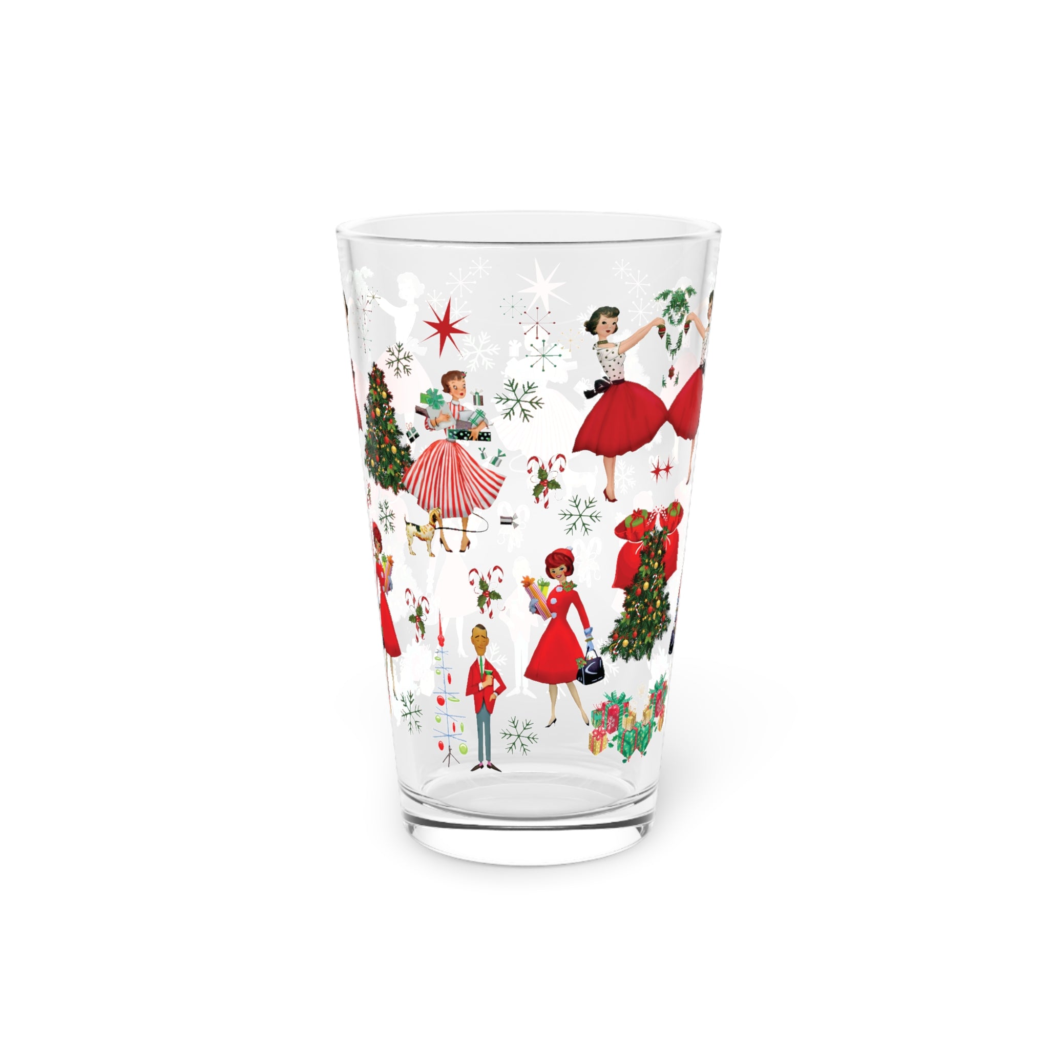 1950s Vintage 16 oz Pint Glass Retro Christmas Design | Unique Holiday Drinkware | Perfect Nostalgic Gifts & Decorations |Ideal Gift for Christmas Celebrations Elegance Durable, Glassware Perfect for Parties - MRSBYVALLE