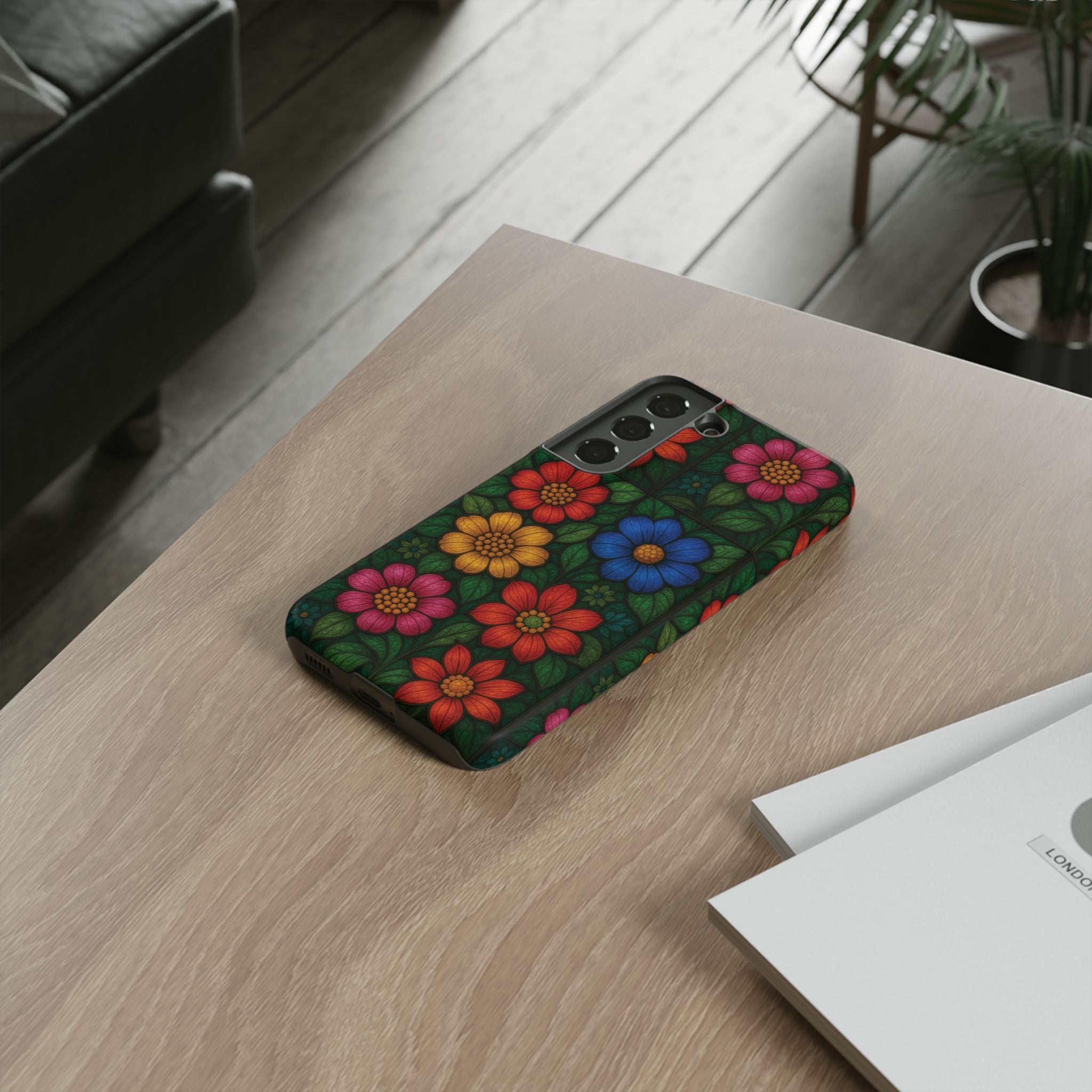 Coque de téléphone effet vitrail floral lumineux Art abstrait coloré, Étui de protection esthétique pour iPhone, Samsung et Google, Idée cadeau unique pour maman