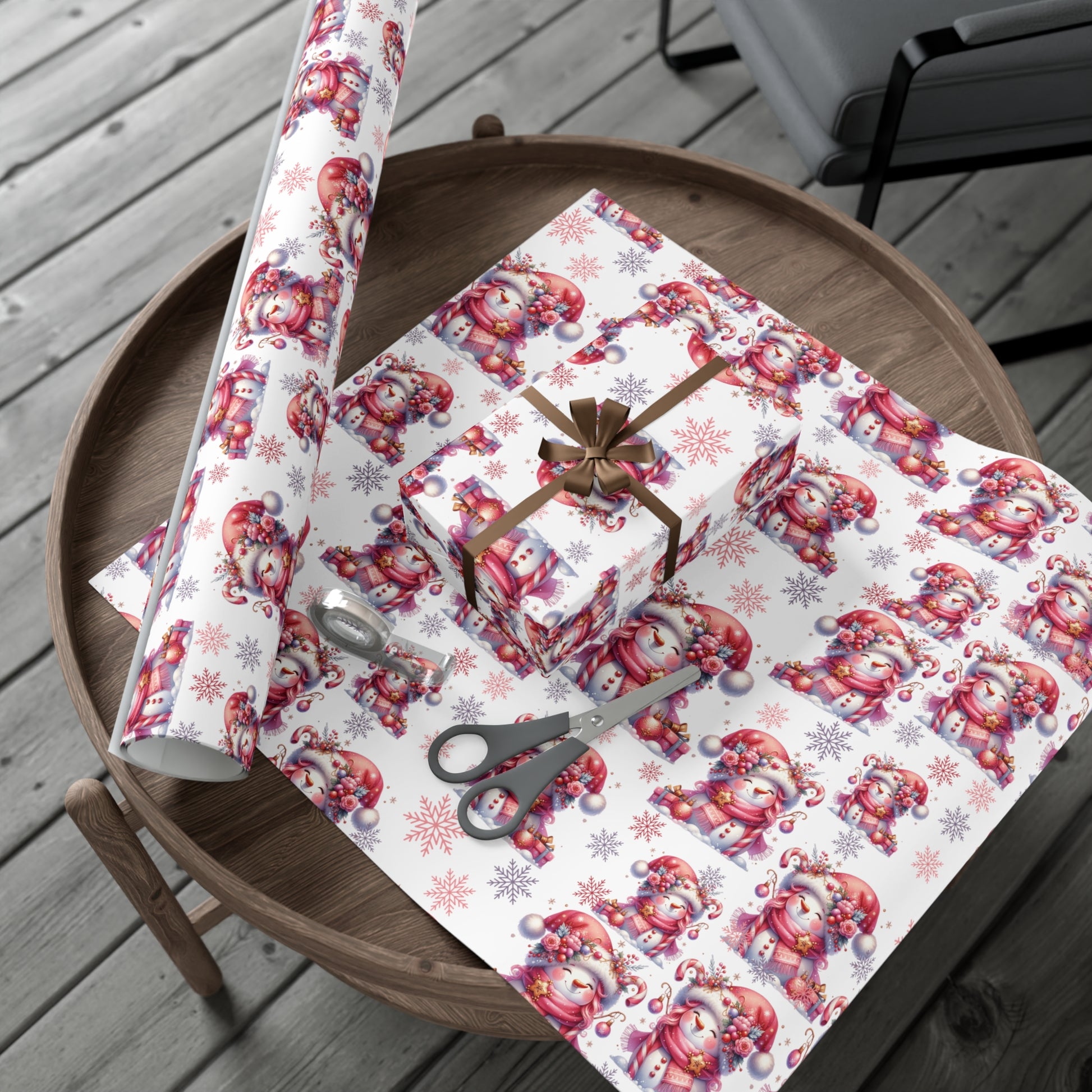 Enchanting Pink Christmas Wrapping Paper Whimsical Winter Wonderland with Pastel Trees, Snowflakes, and Festive Gifts Perfect for a Magical Holiday Season in Matte/Satin, All Occasion - MRSBYVALLE