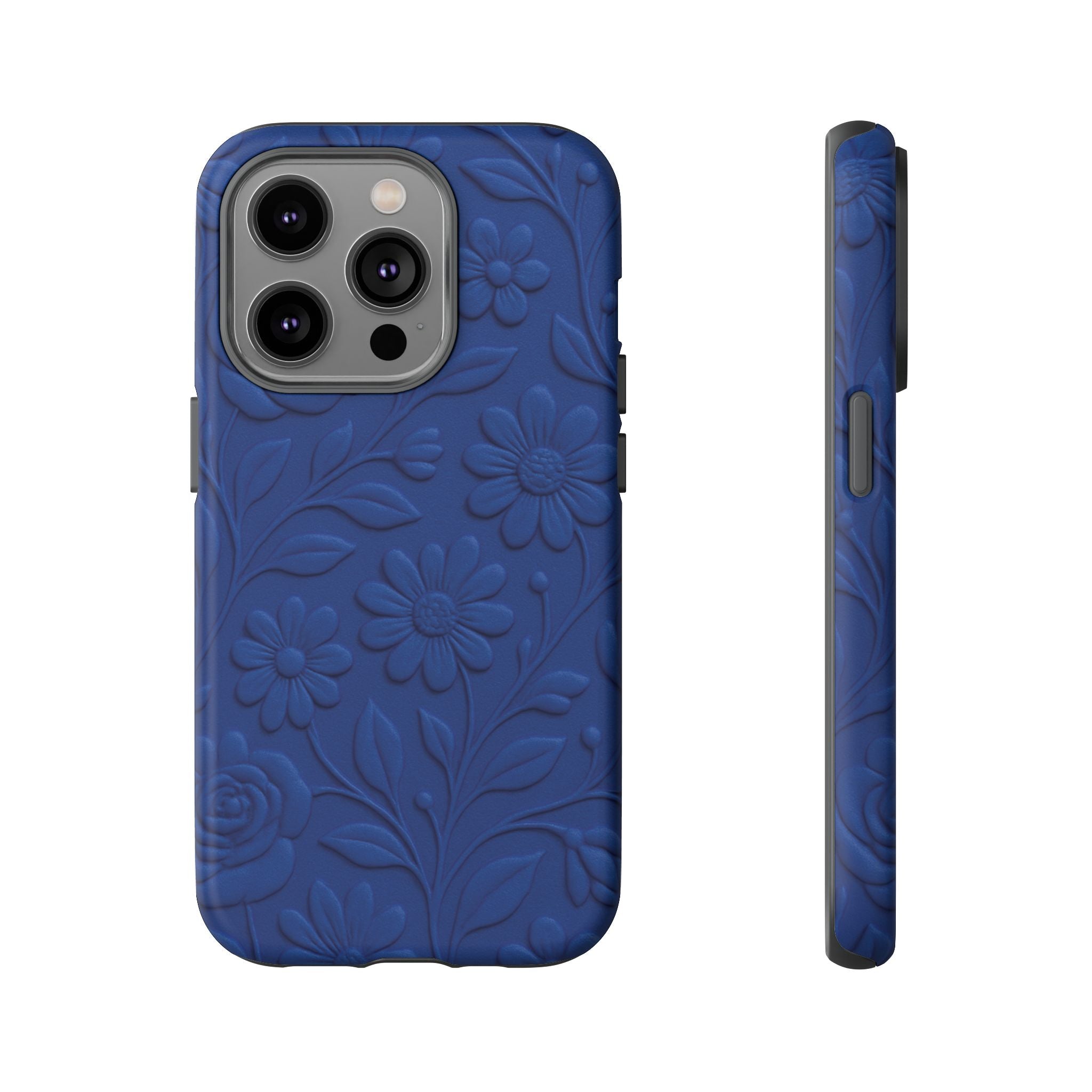 3D Illusion Floral Cobalt Blue Phone Case Elegant Raised Flower Design, Seamless Textured Look, Durable & Stylish Protection for iPhone and Android Models Fits iPhone & Samsung Models