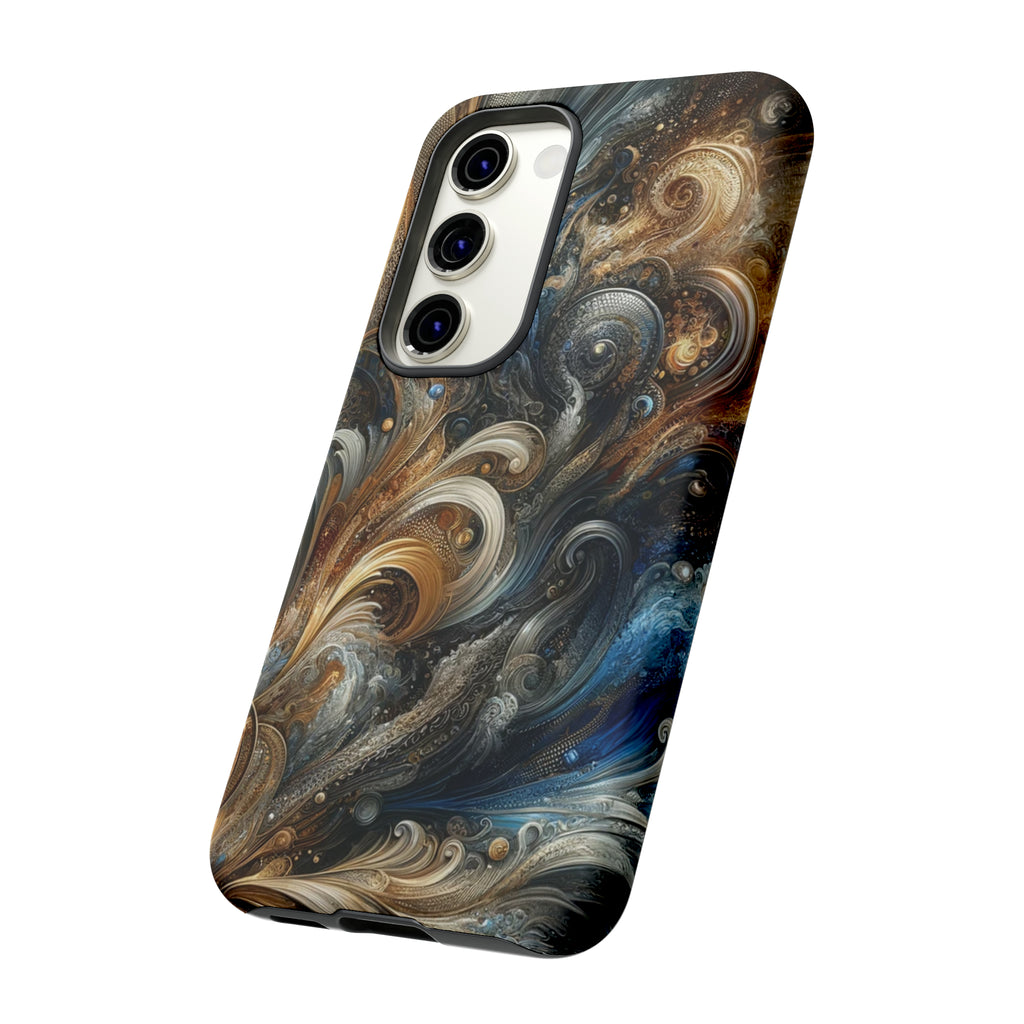 Gold and Navy Art Design Luxury Phone Tough Case Floral Elegant Durable Stylish for Modern Devices iPhone 15, Samsung iPhone Samsung Accessory Gift for Her.