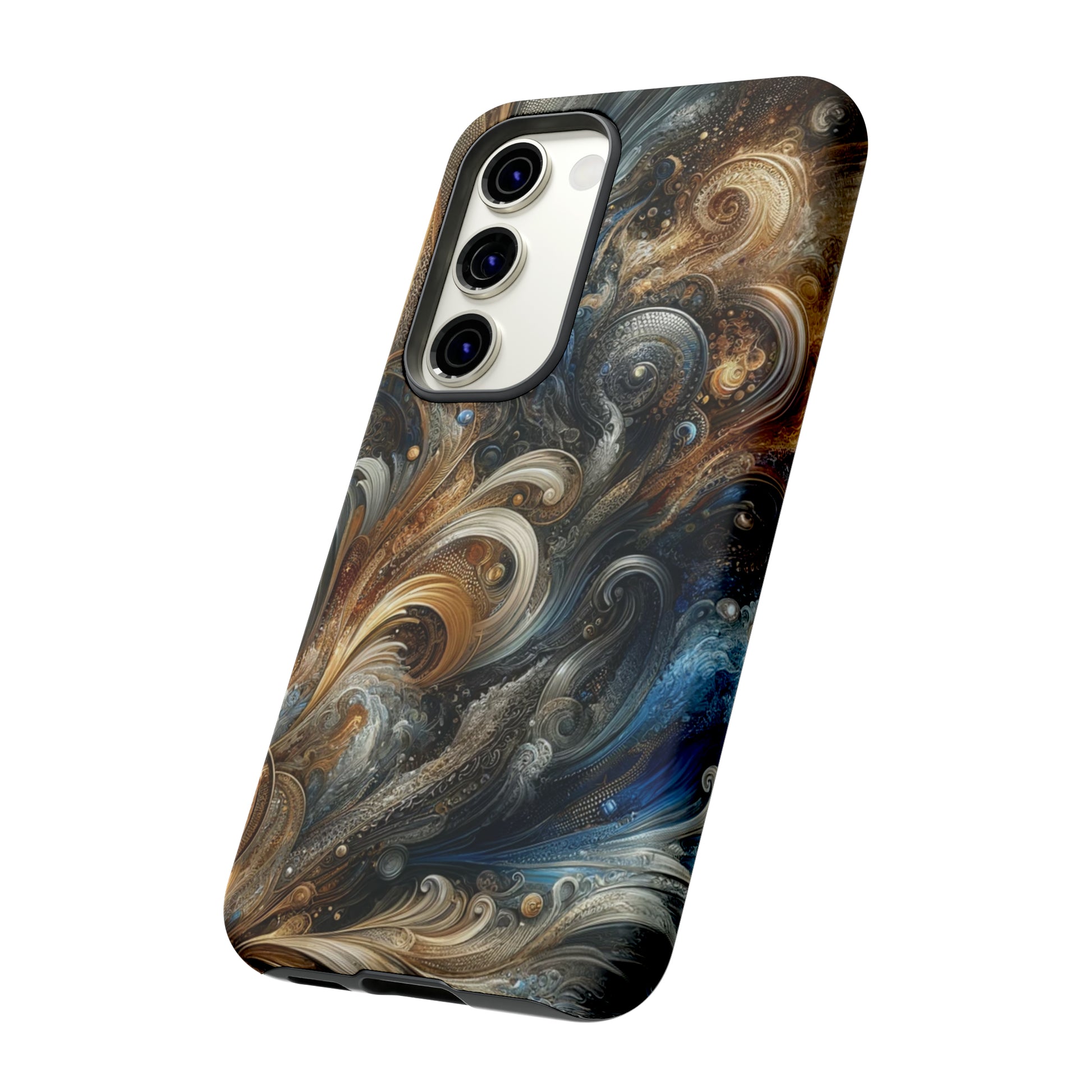 Gold and Navy Art Design Luxury Phone Tough Case Floral Elegant Durable Stylish for Modern Devices iPhone 15, Samsung iPhone Samsung Accessory Gift for Her.