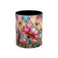 Floral Mosaic Accent Coffee Mug — Colorful Garden Flowers 11/15oz Stain Glass Illusion