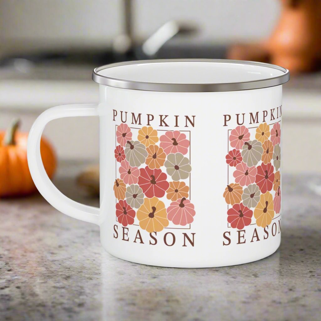 12oz Enamel Camping Mug Pumpkin Season Perfect for Camping, Coffee, Hot Chocolate | Durable, Lightweight Mug for Outdoor Adventures Gifts Christmas - MRSBYVALLE