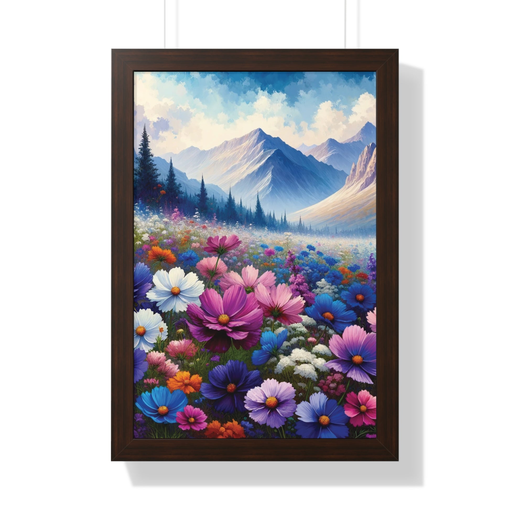 Wall Art Beautiful Wildflowers and Mountains Wildflower Art Watercolor Floral Framed Canvas Print Wall Art  Classic Encased in Black, White, or Walnut Frames with Durable Acrylic Protection Ready to Hang  Timelessly Crafted..