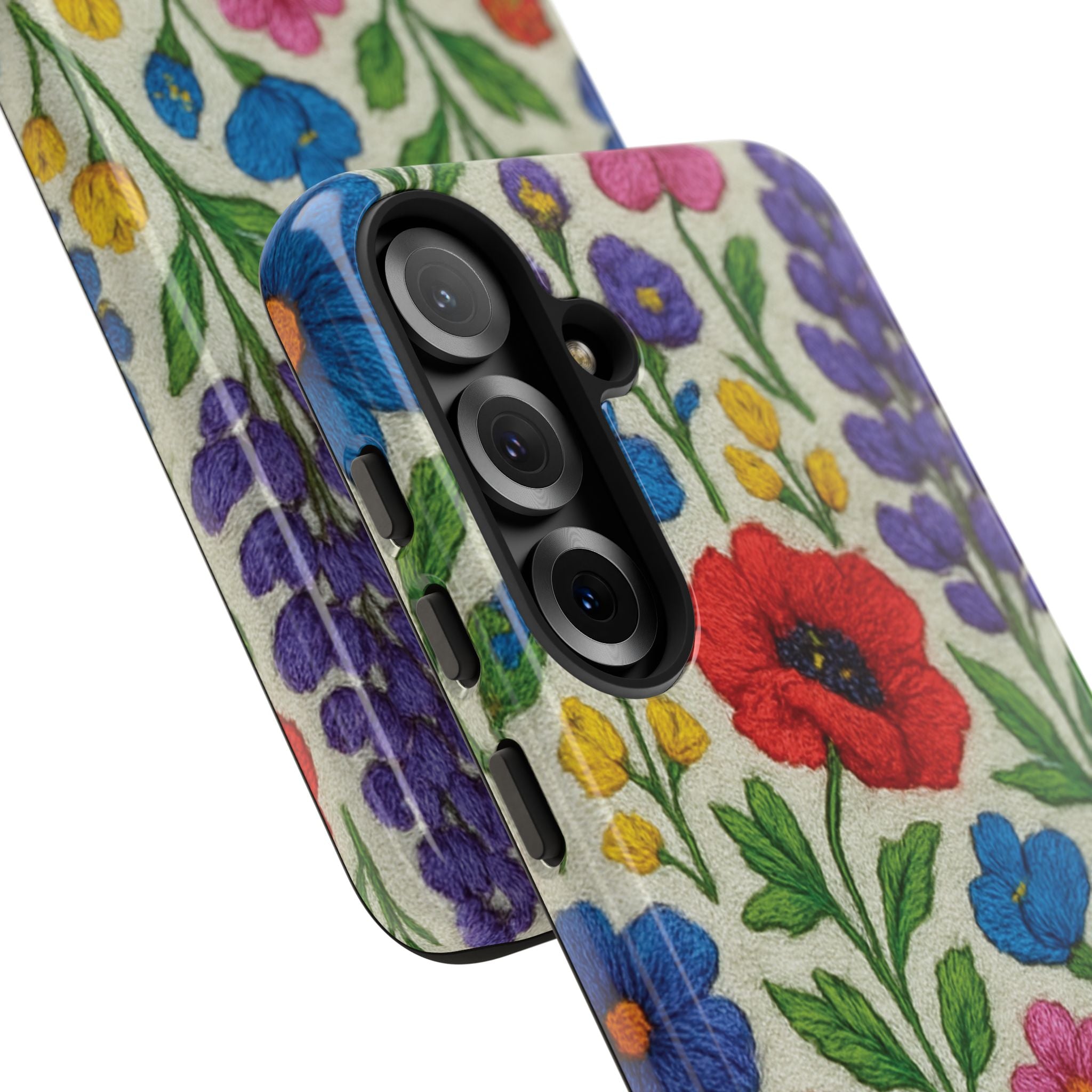 Bright 3D Illusion Wildflower Phone Case Cute Floral Design in Red, Pink, Blue – Aesthetic Protective Case for iPhone and  Android